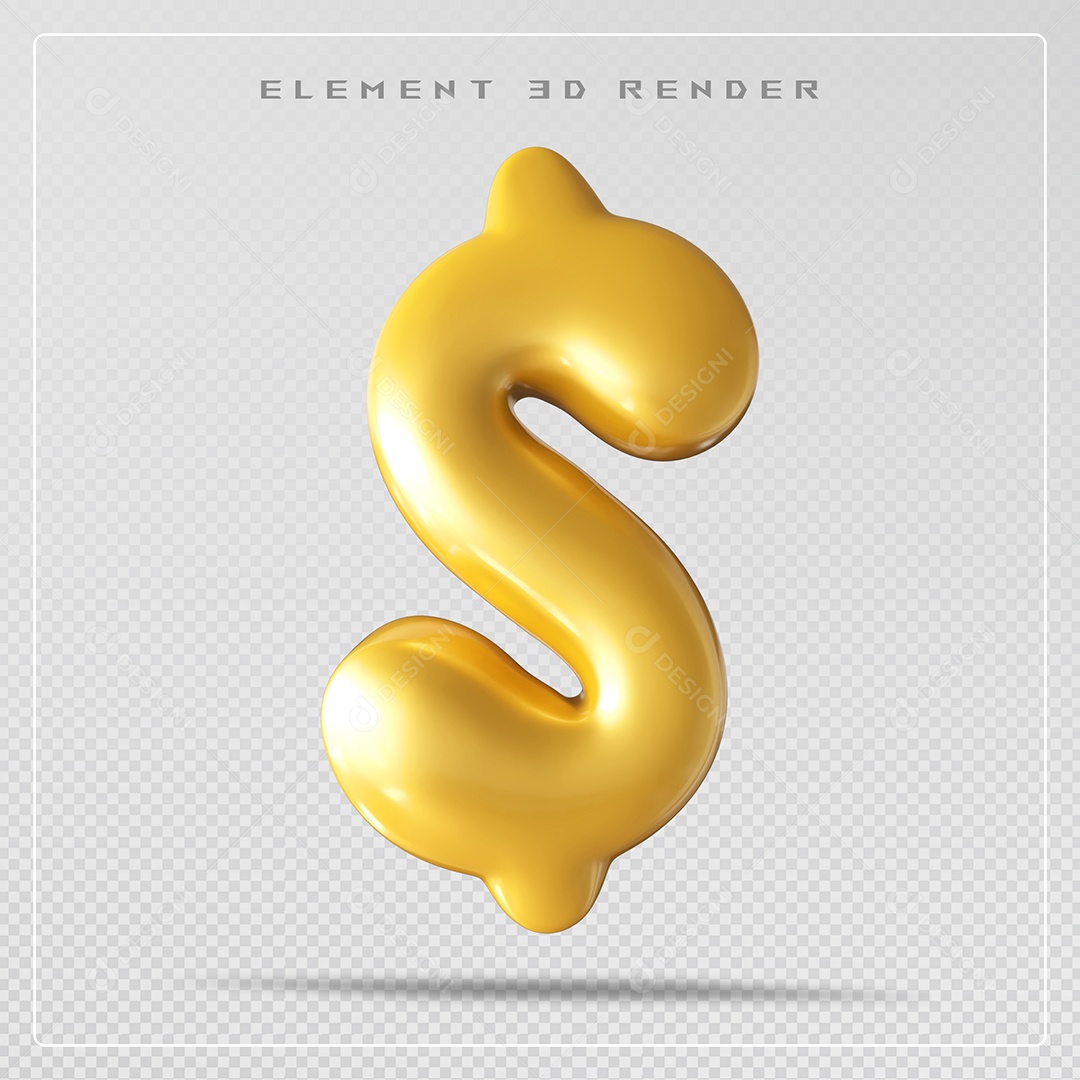 Elemento 3D Cifrão Dourado Para Composição PSD