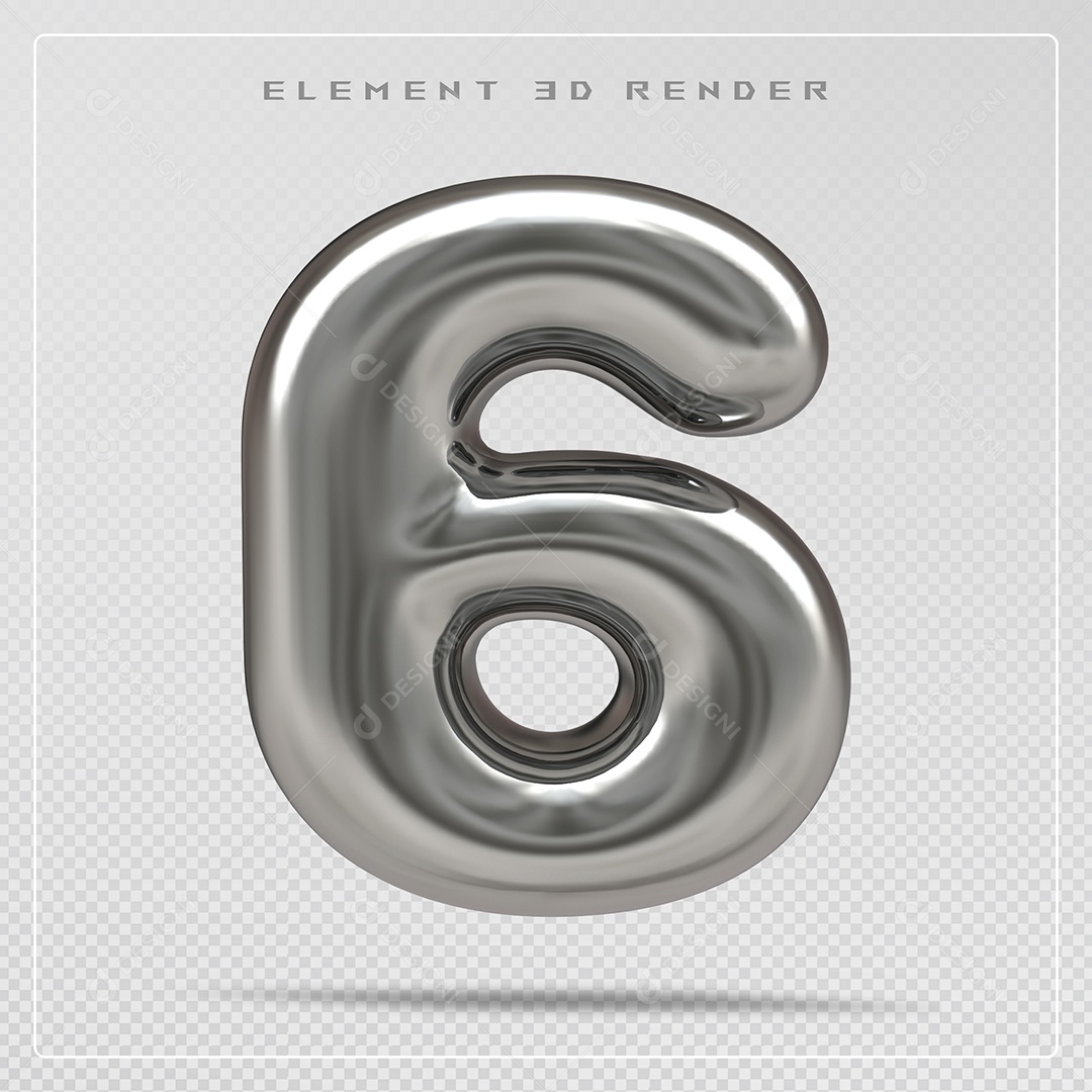 Elemento 3D Número 6 Prata para Composição PSD