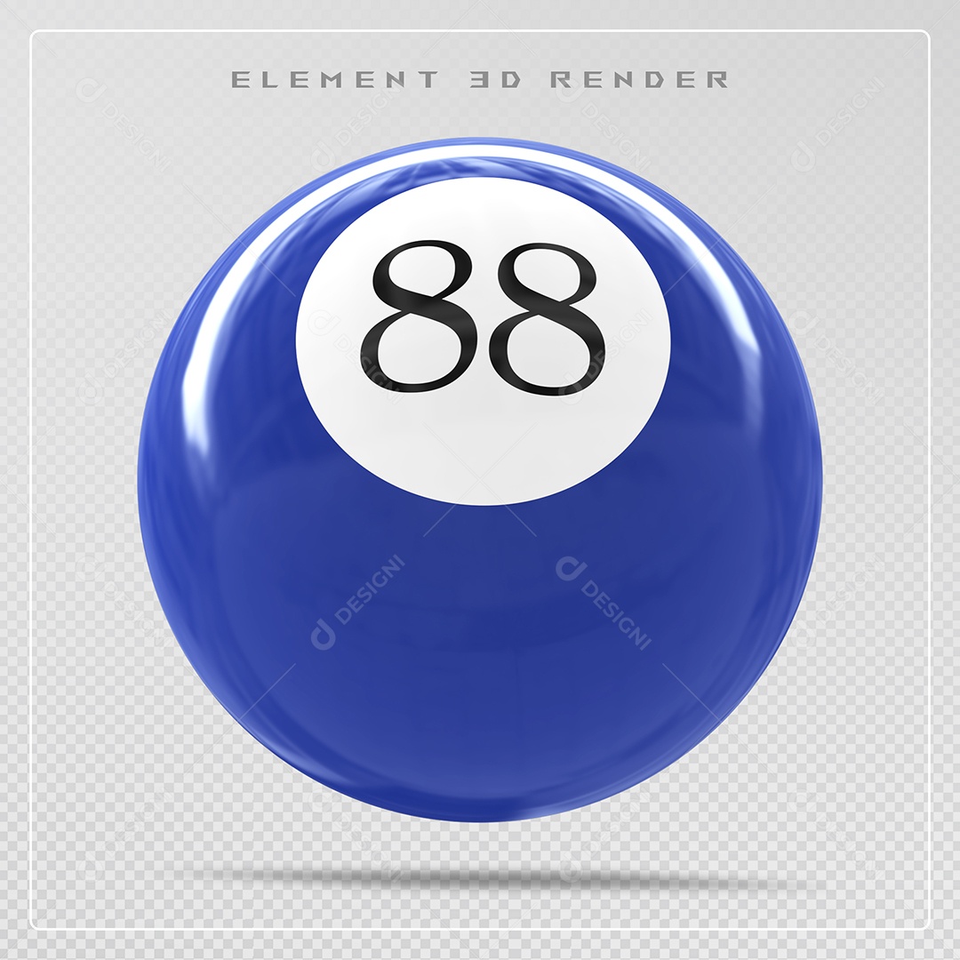 Bola de Bilhar Número 88 Azul Elemento 3D para Composição PSD