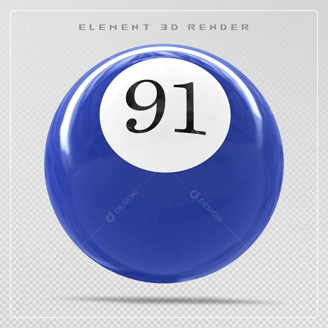 Bola de Bilhar Número 91 Azul Elemento 3D para Composição PSD