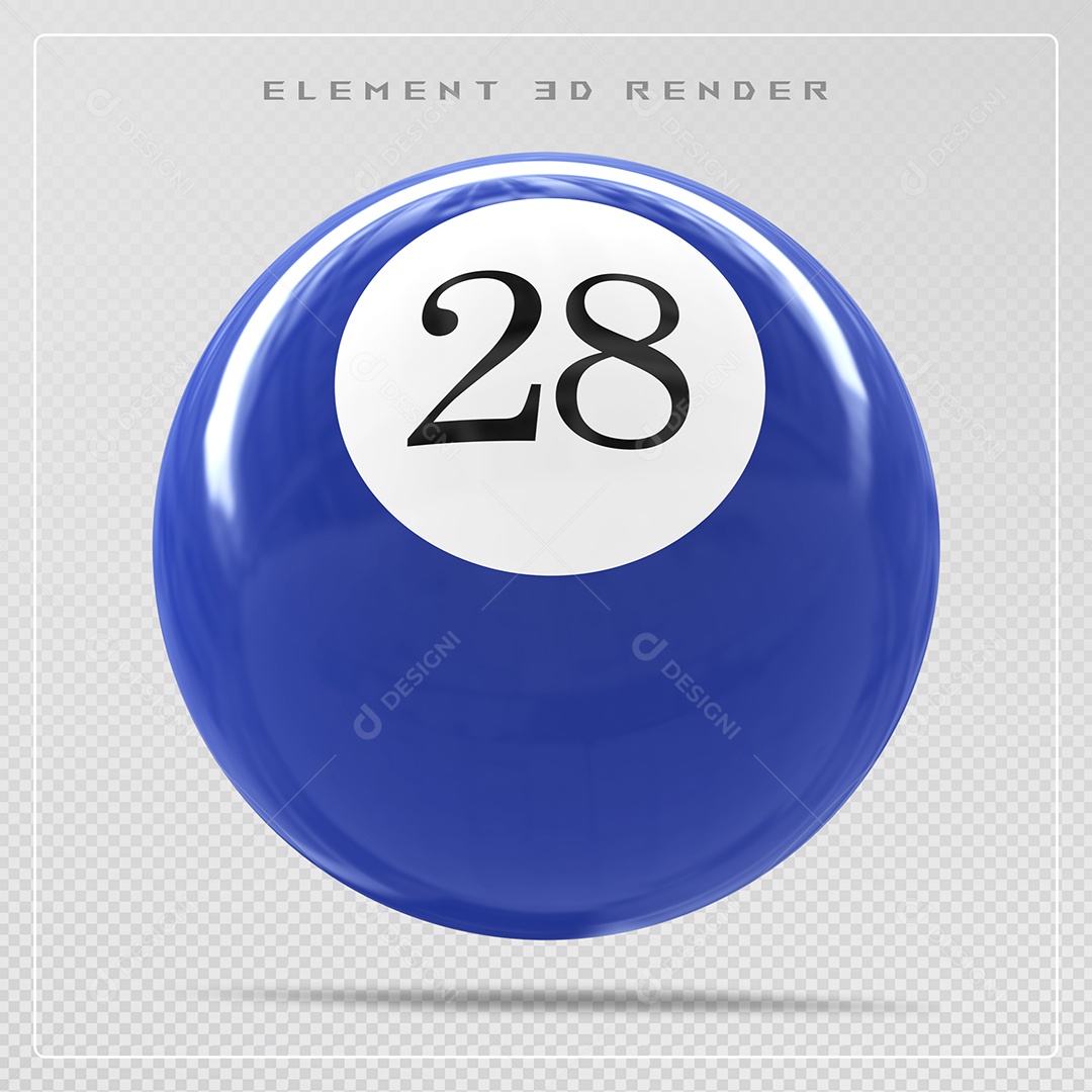 Bola de Bilhar Número 28 Azul Elemento 3D para Composição PSD