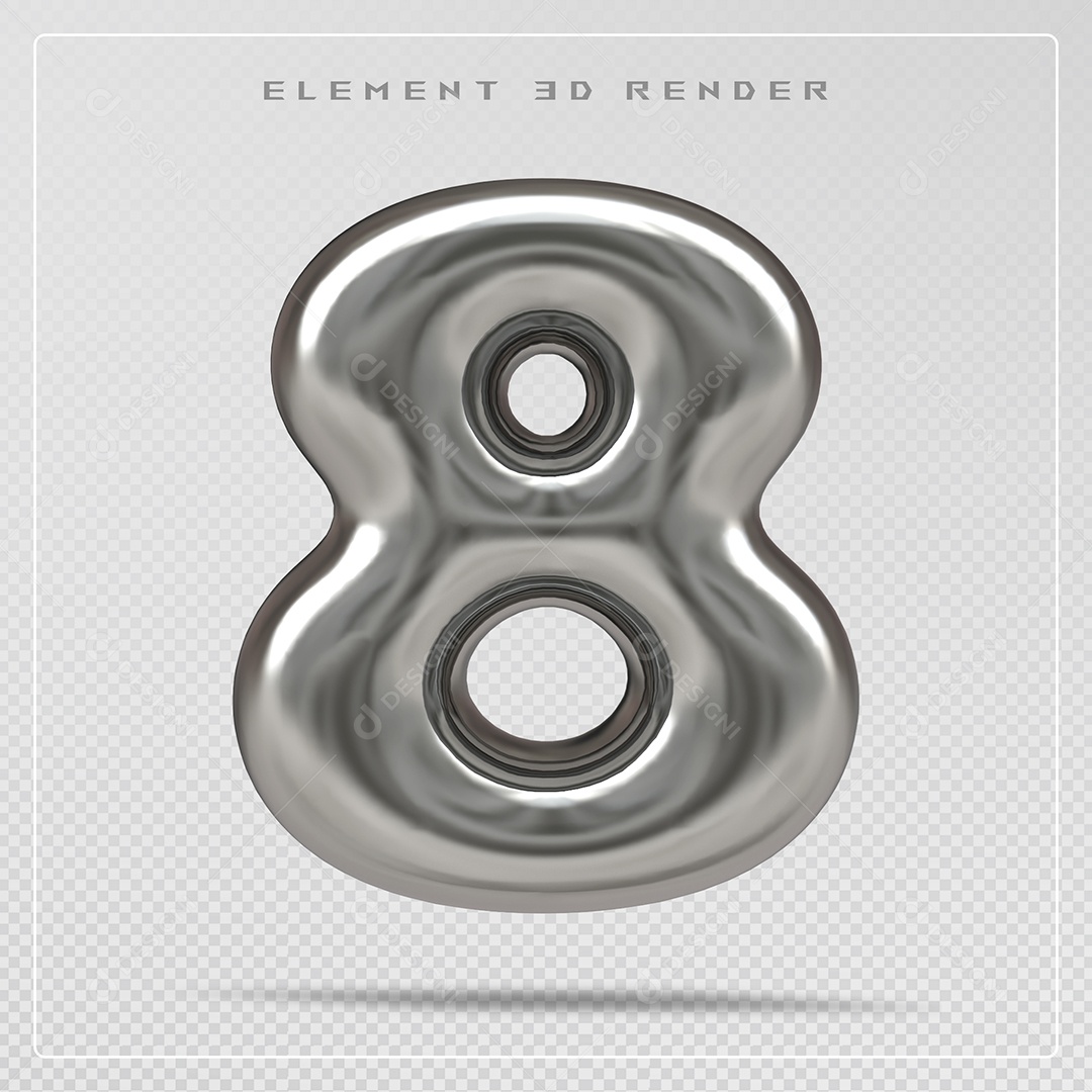 Elemento 3D Número 8 Prata para Composição PSD