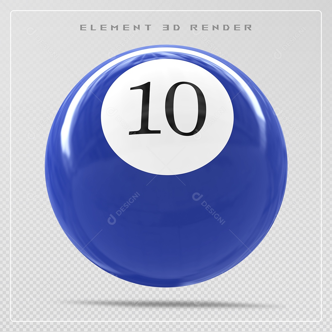 Bola de Bilhar Número 10 Azul Elemento 3D para Composição PSD