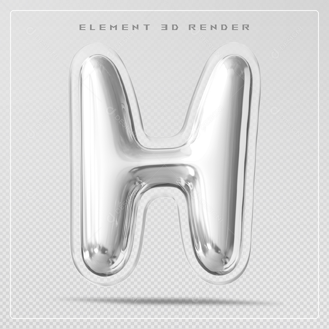 Elemento 3D Letra H Prata Para Composição PSD