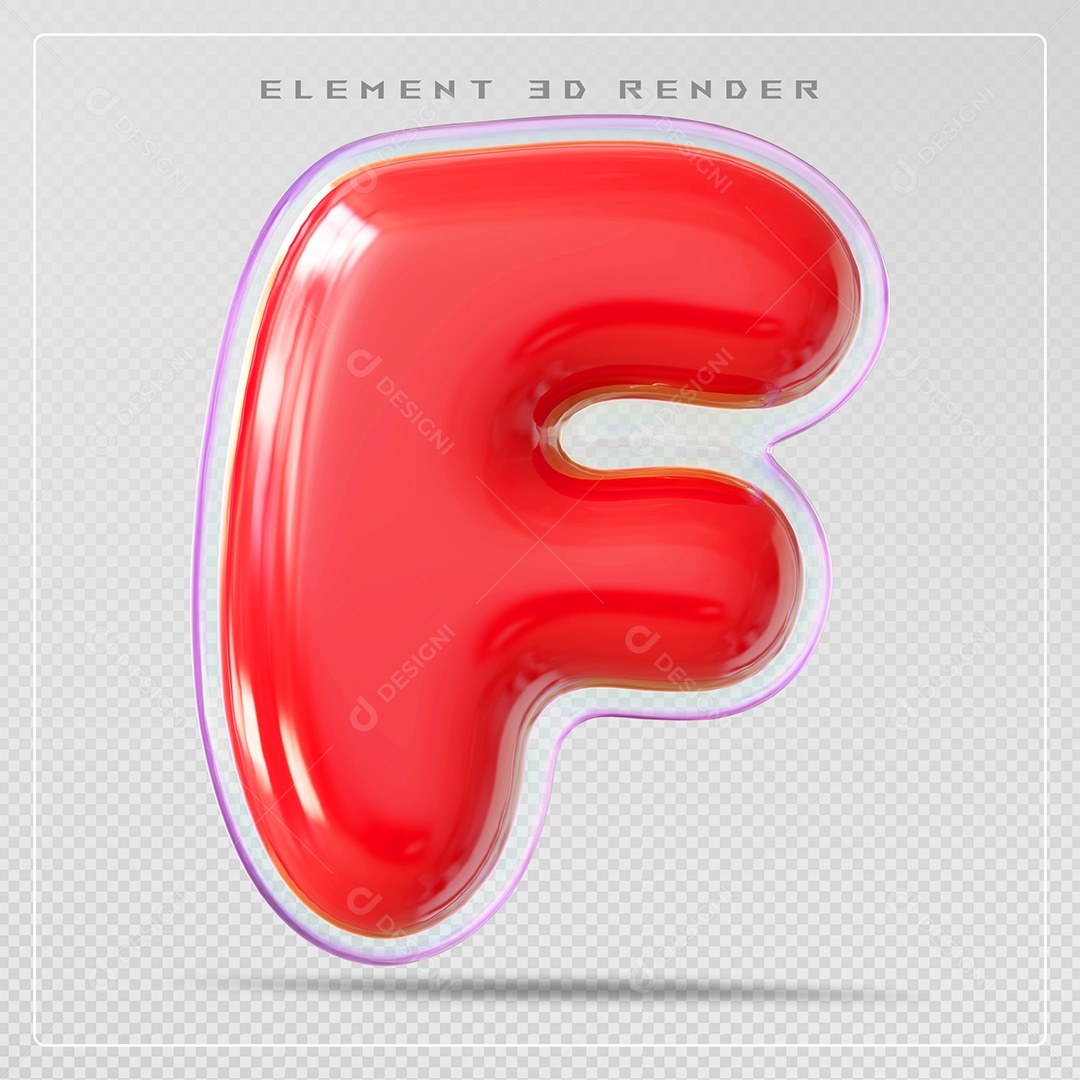 Elemento 3D Letra F Vermelho Para Composição PSD