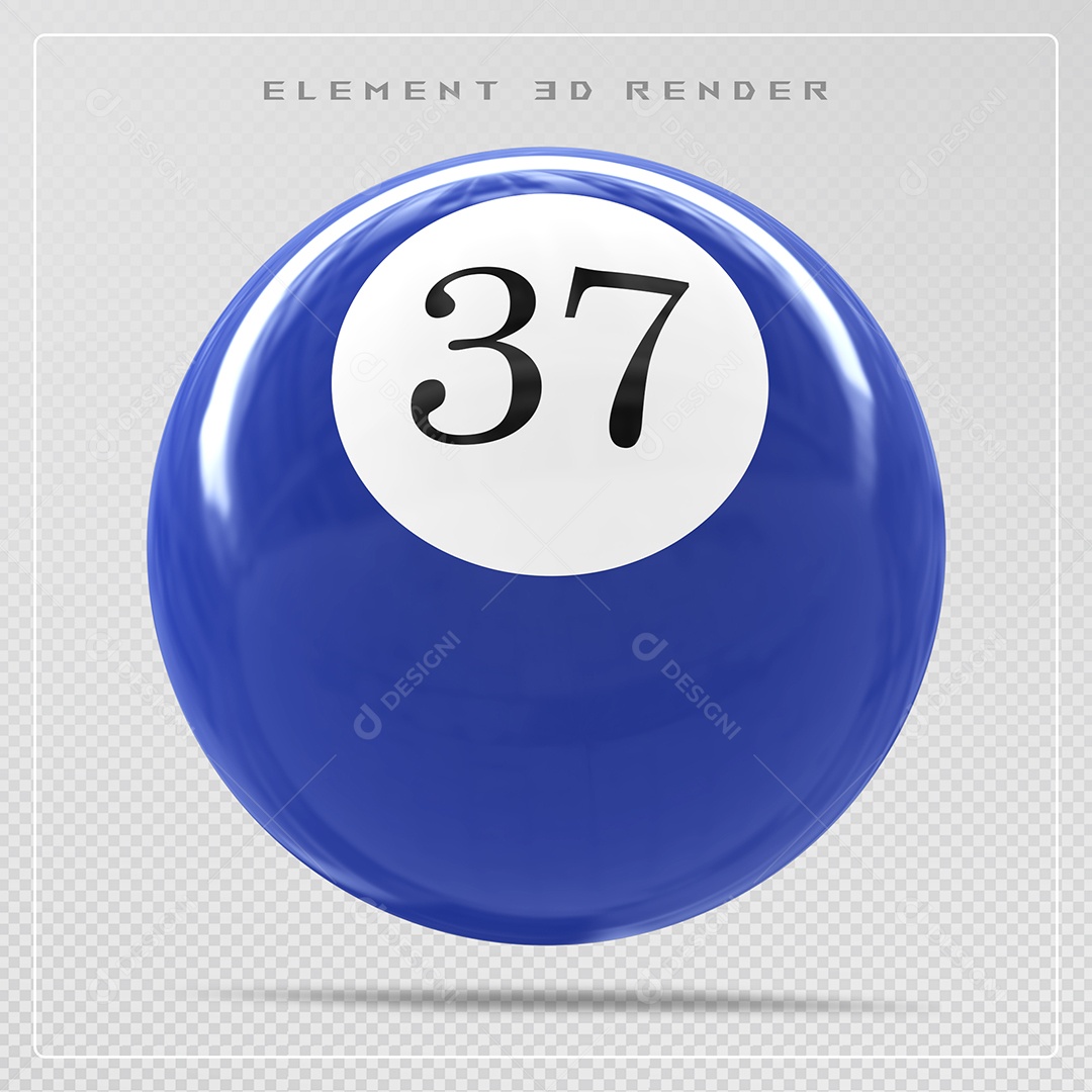 Bola de Bilhar Número 37 Azul Elemento 3D para Composição PSD