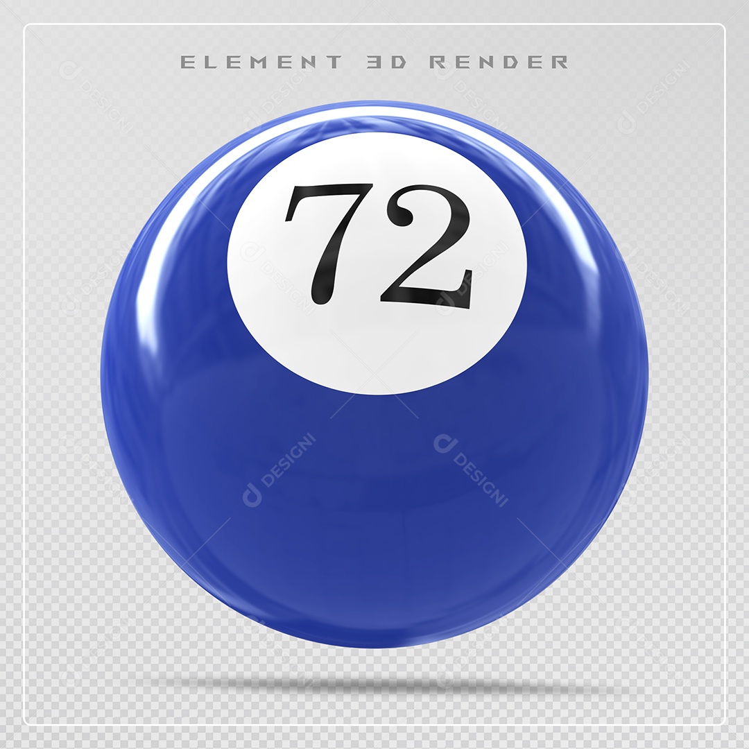 Bola de Bilhar Número 72 Azul Elemento 3D para Composição PSD