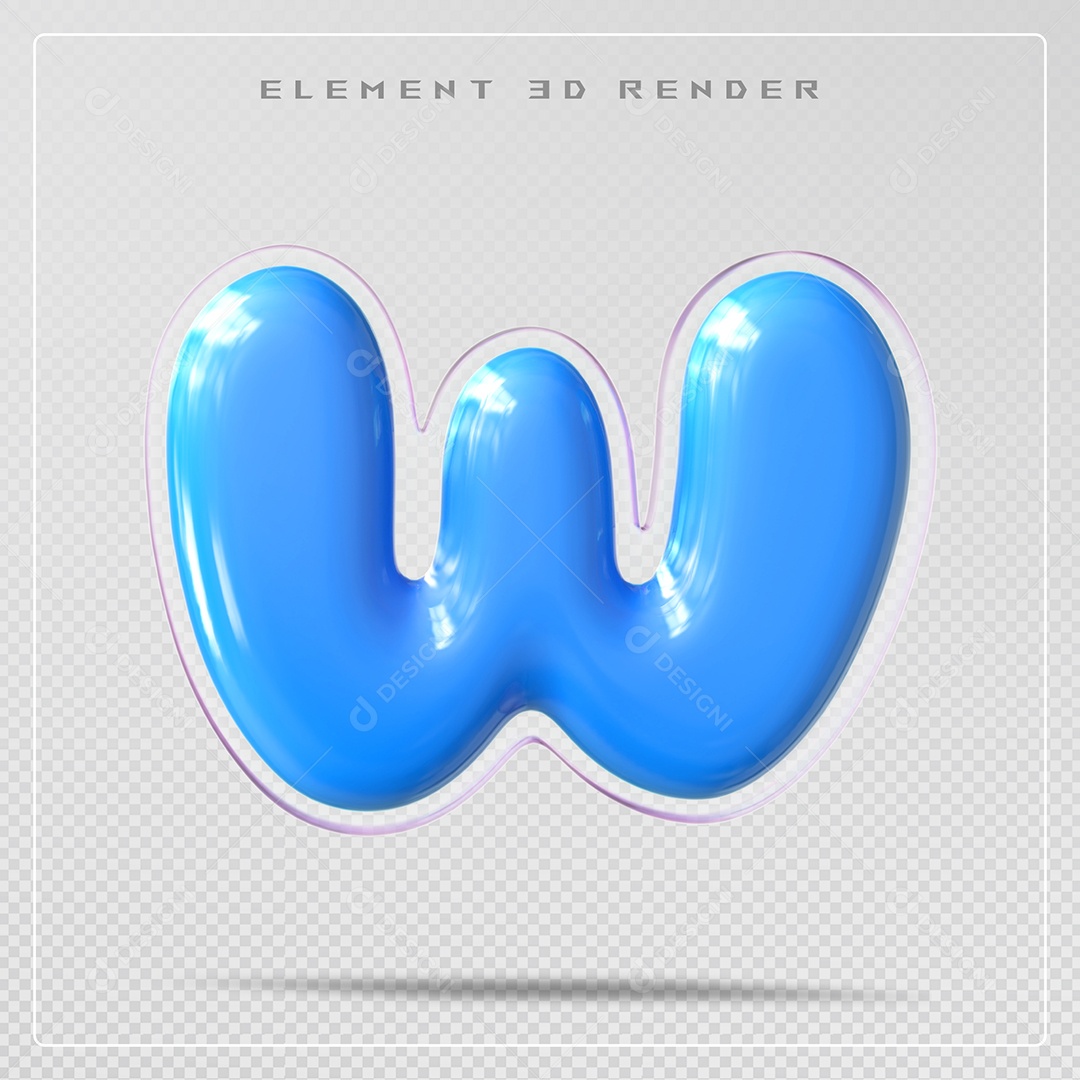 Elemento 3D Letra W Azul Para Composição PSD