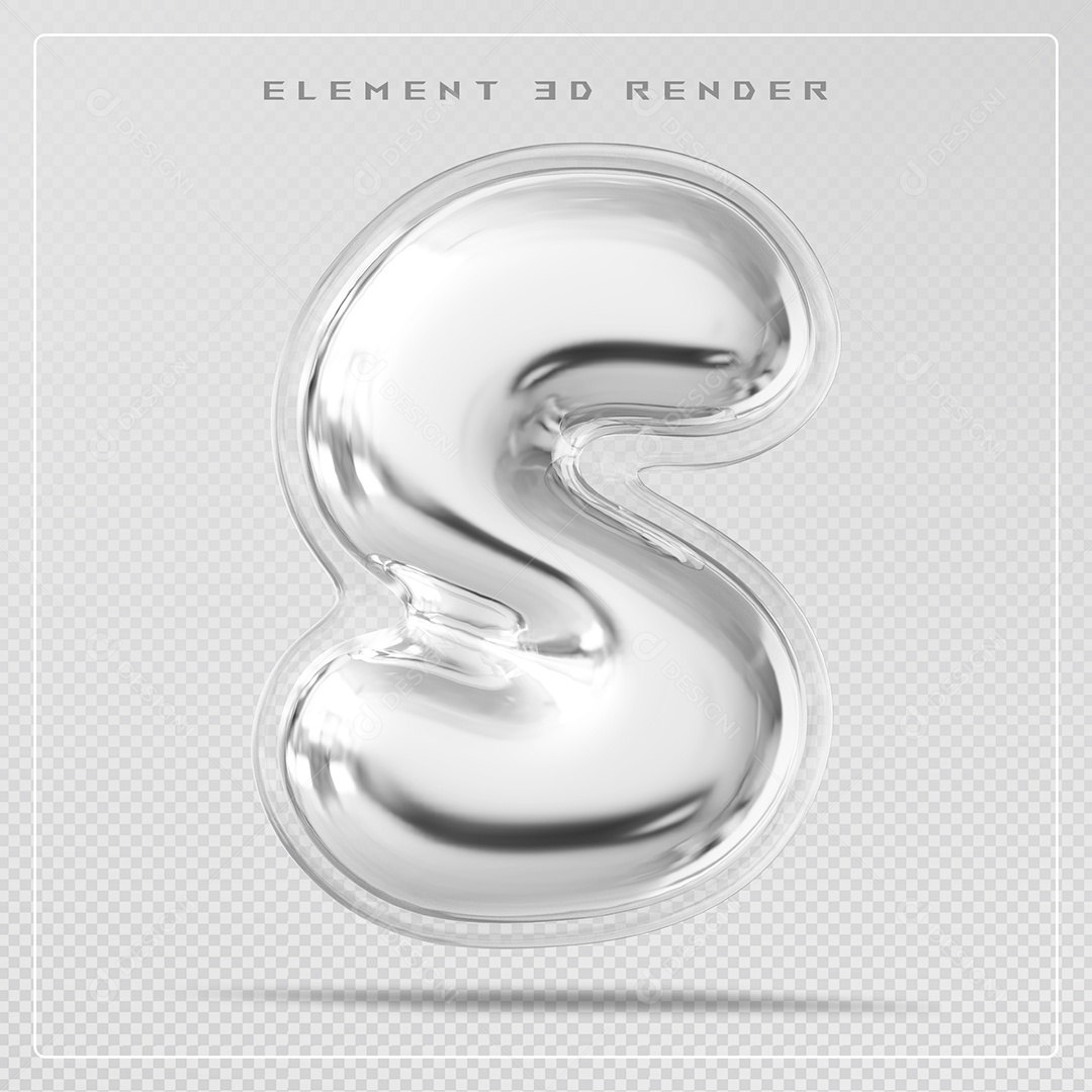Elemento 3D Letra S Prata Para Composição PSD