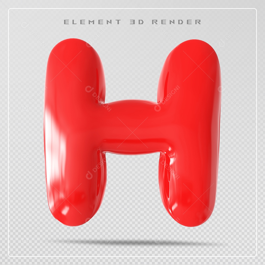 Elemento 3D Letra H Vermelho Para Composição PSD