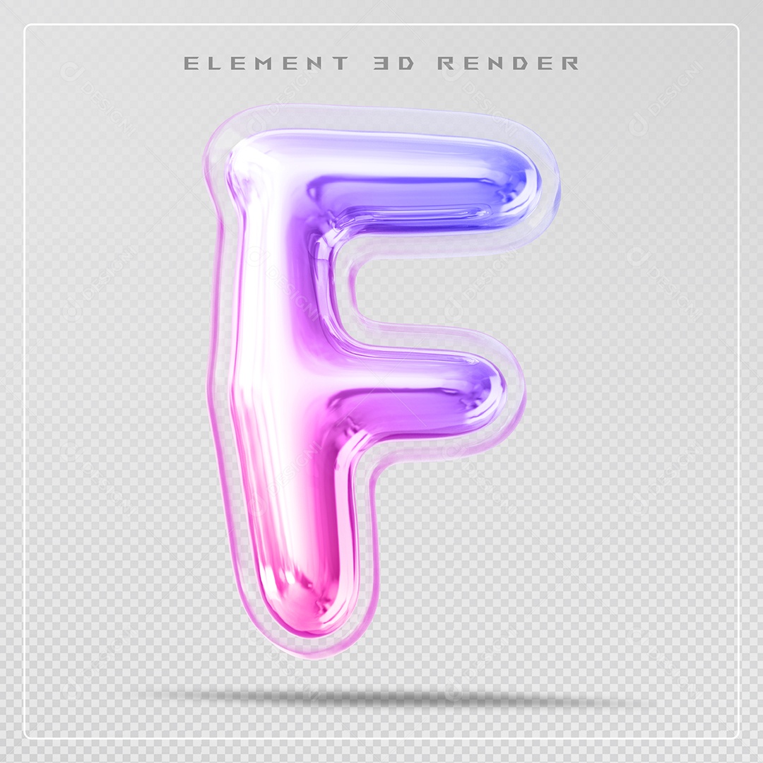 Elemento 3D Letra F Colorido Para Composição PSD