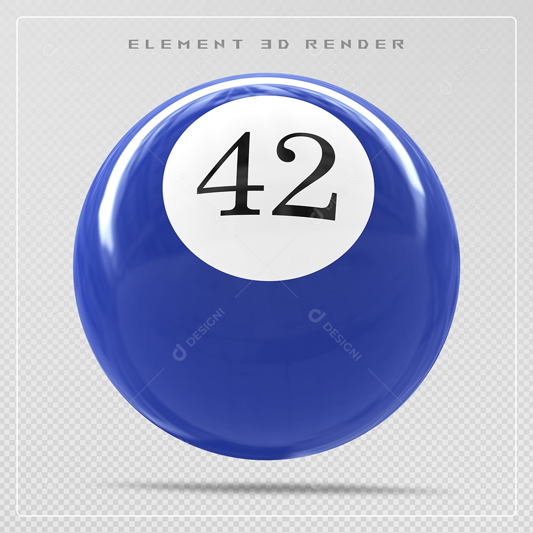 Bola de Bilhar Número 42 Azul Elemento 3D para Composição PSD