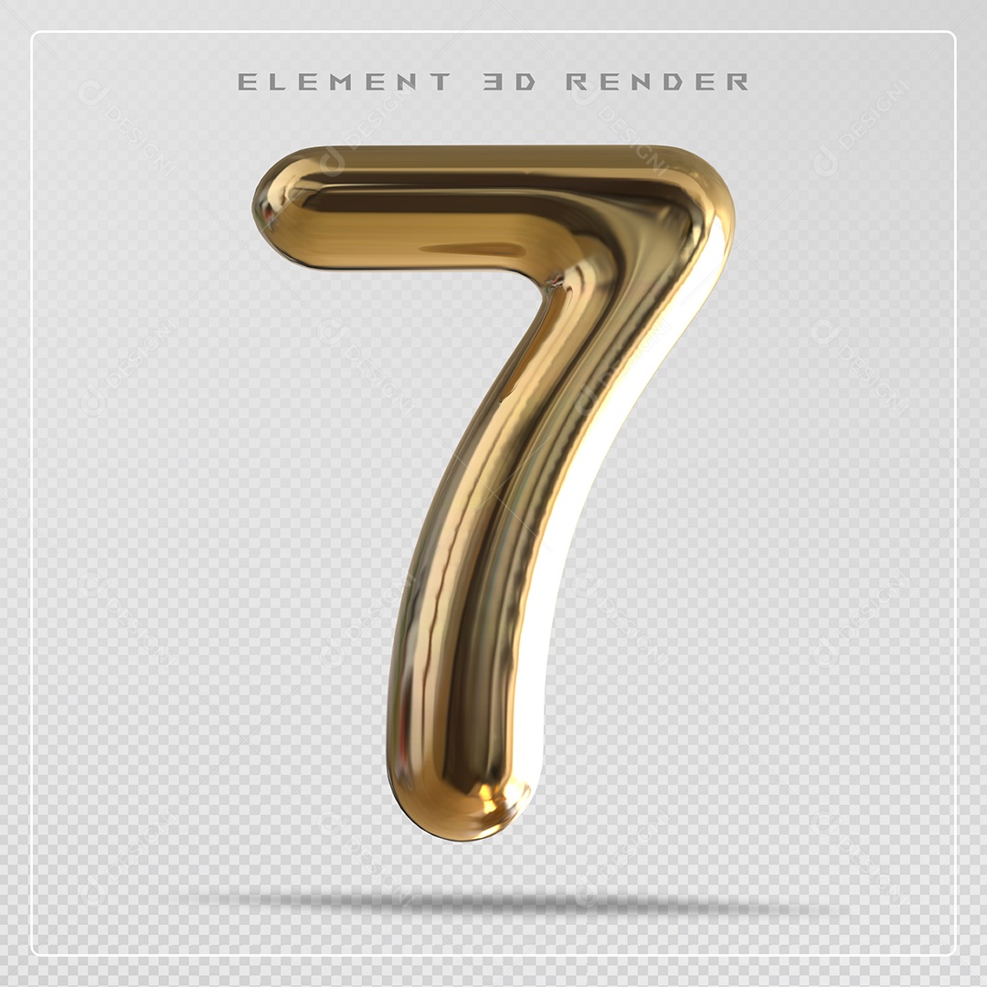 Elemento 3D Número 7 Dourado para Composição PSD