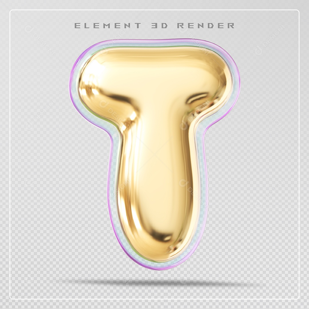 Elemento 3D Letra T Dourado Para Composição PSD