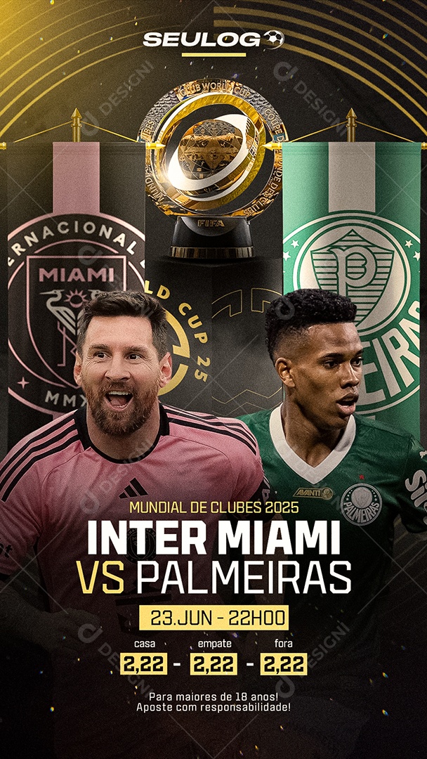 Story Apostas Online Mundial De Clubes 2025 Inter Miami VS Palmeiras Social Media PSD Editável