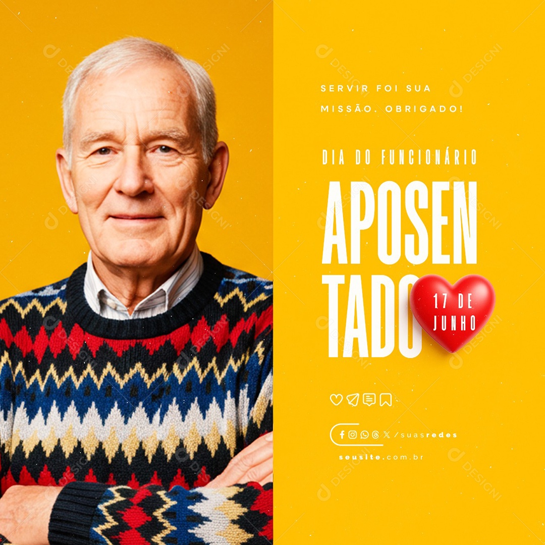 Dia Do Funcionário Público Aposentado 17 De Junho Social Media PSD Editável