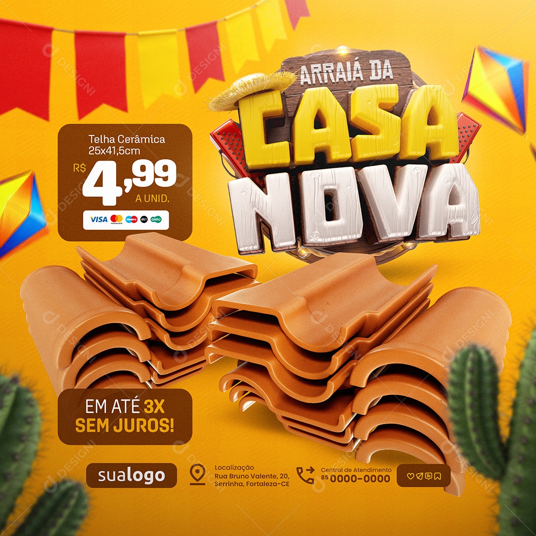 Arraiá Da Casa Nova Construção Telha Cerâmica Em Até 3x Sem Juros Social Media PSD Editável