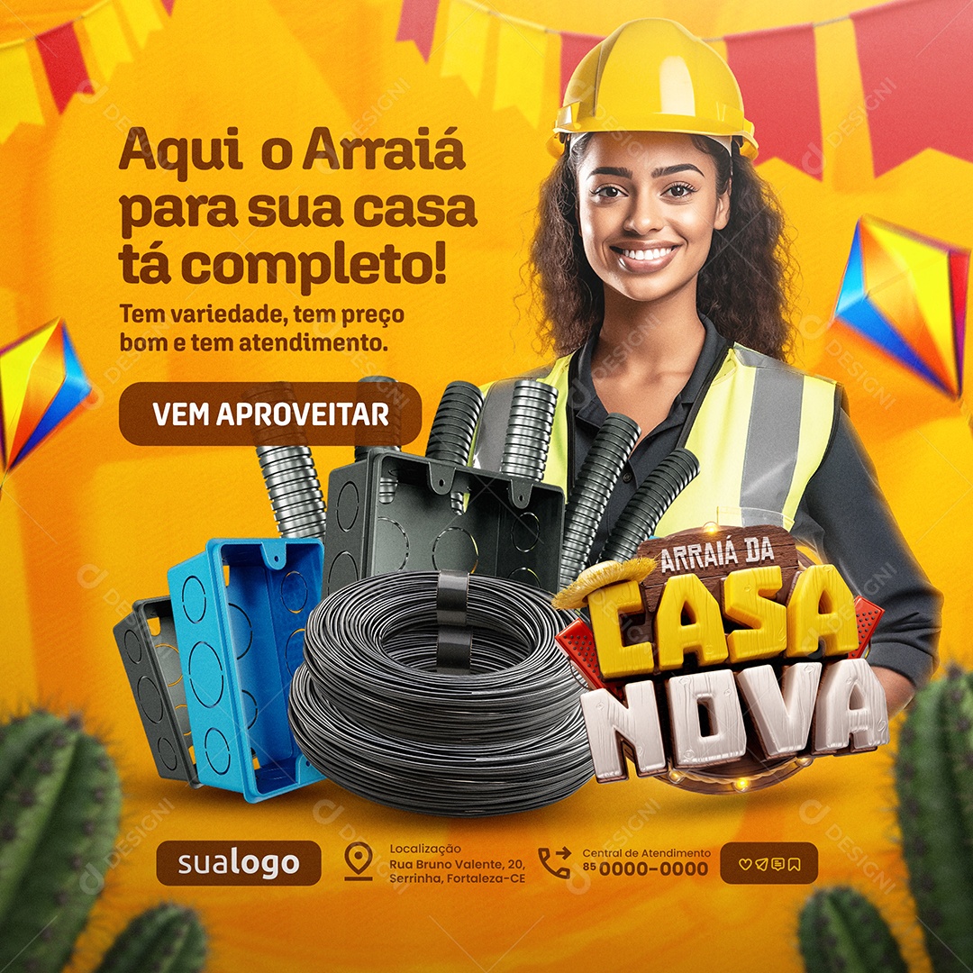 Arraiá Da Casa Nova Construção Vem Aproveitar Social Media PSD Editável