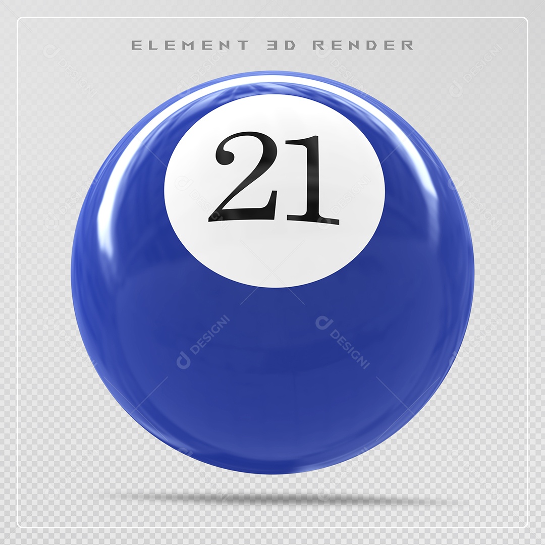 Bola de Bilhar Número 21 Azul Elemento 3D para Composição PSD