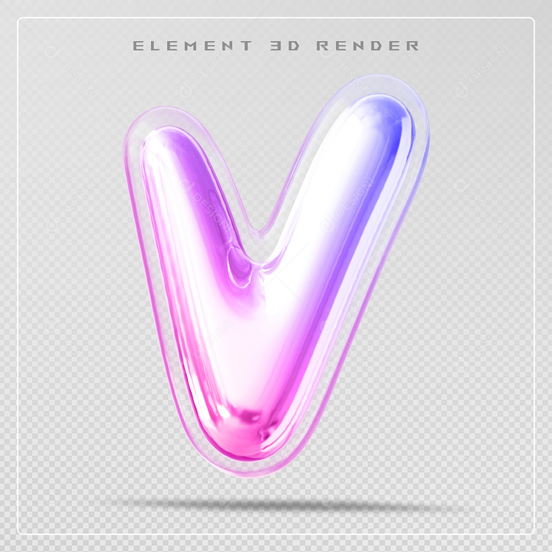 Elemento 3D Letra V Colorido Para Composição PSD