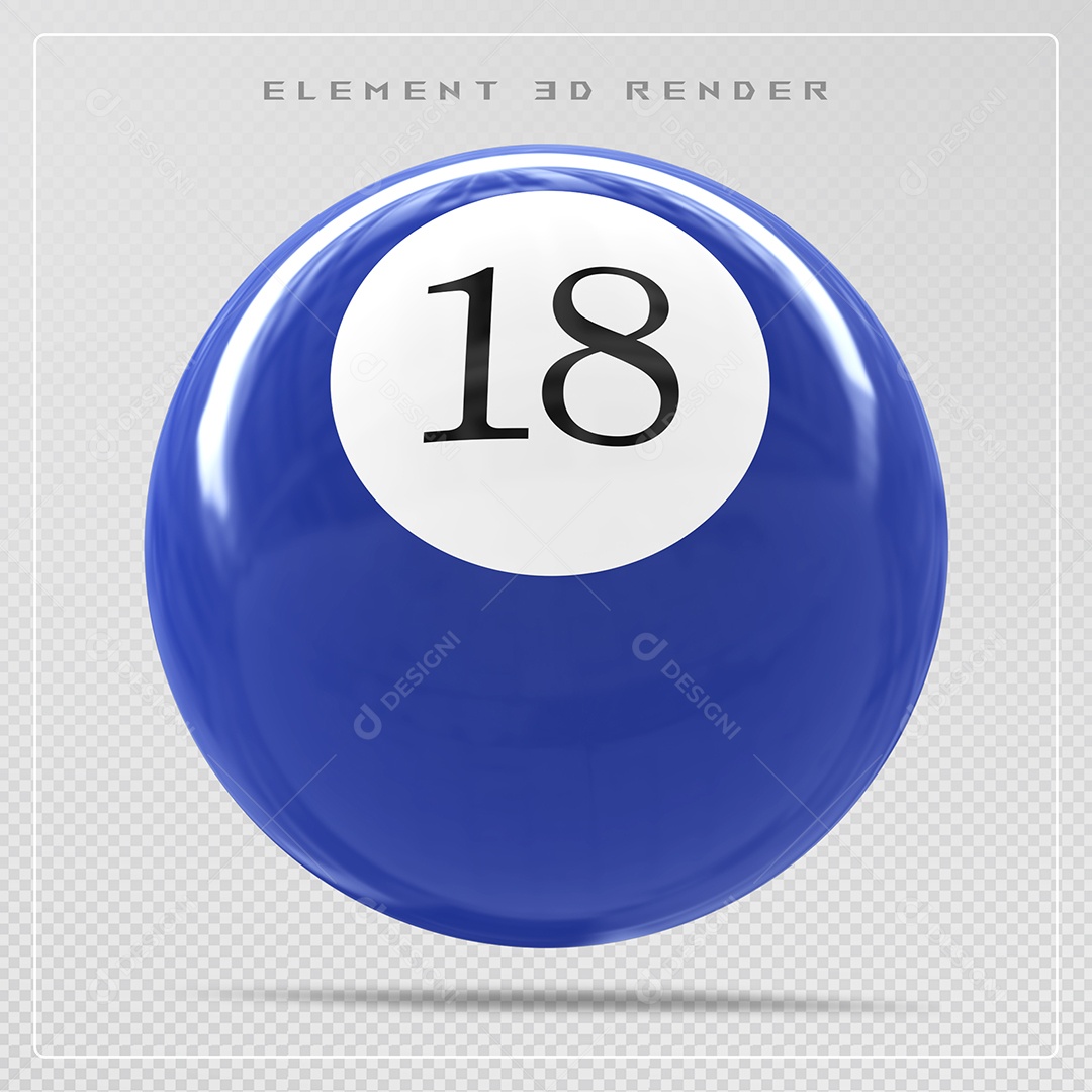 Bola de Bilhar Número 18 Azul Elemento 3D para Composição PSD