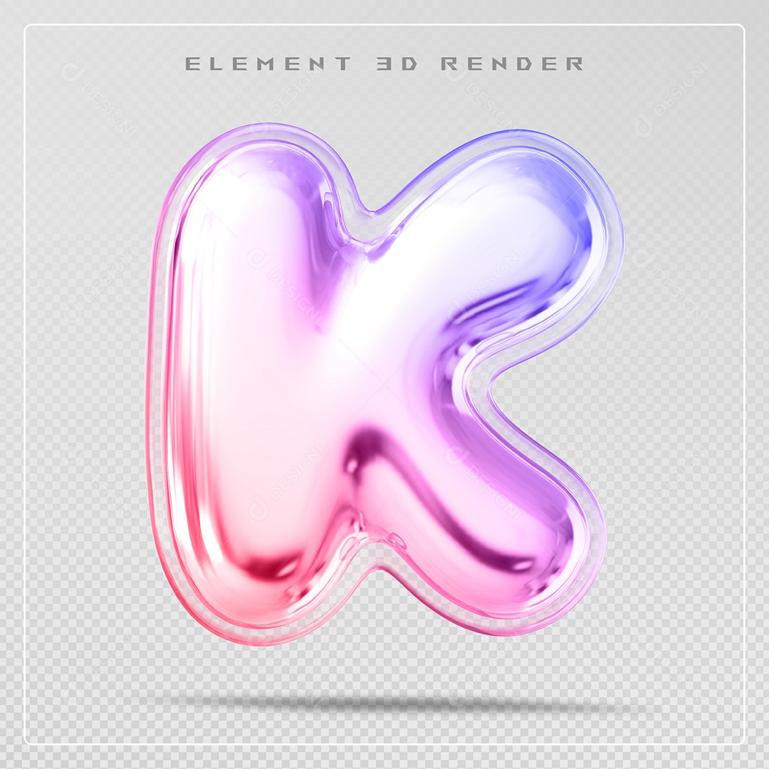 Elemento 3D Letra K Colorido Para Composição PSD