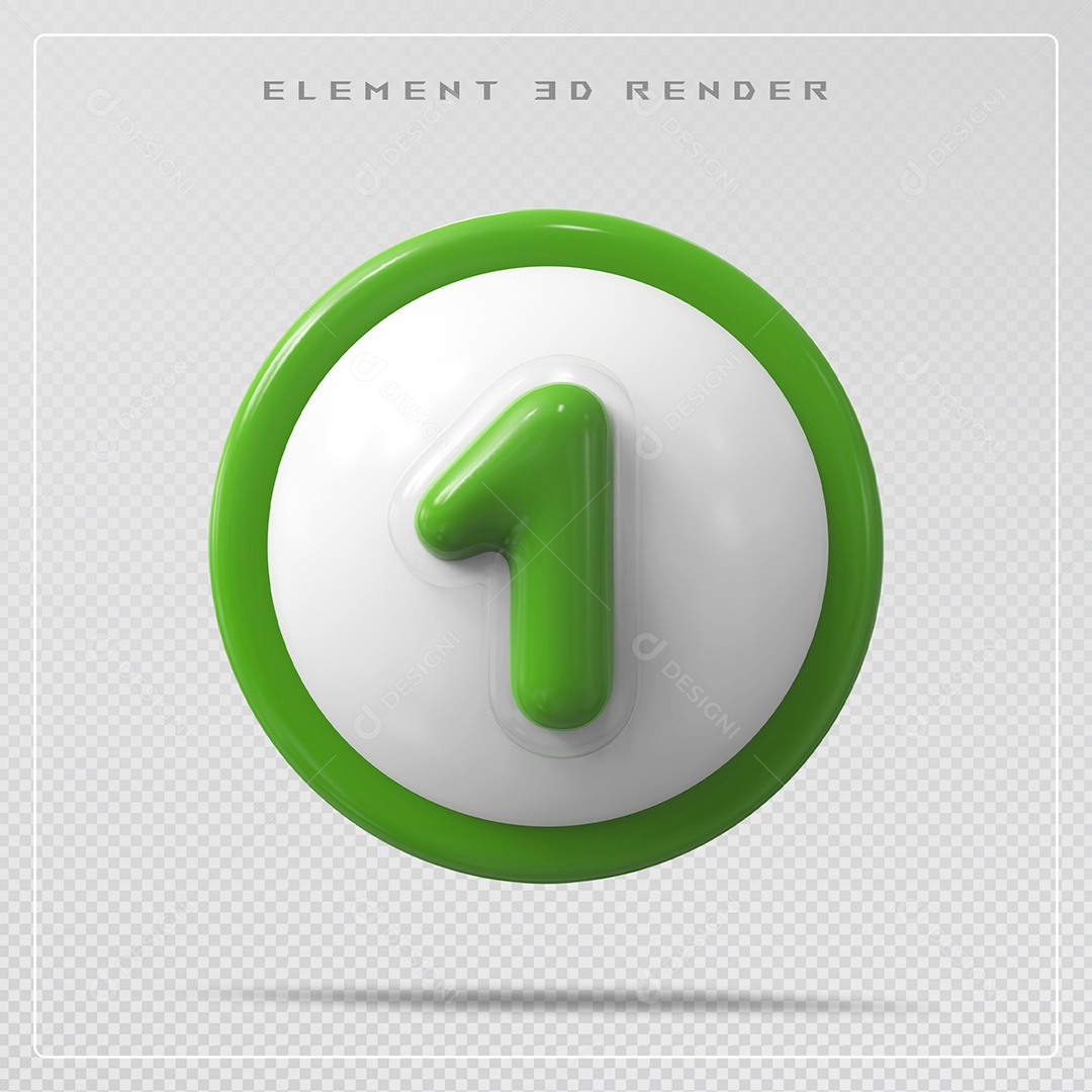 Elemento 3D Número 1 Verde para Composição PSD