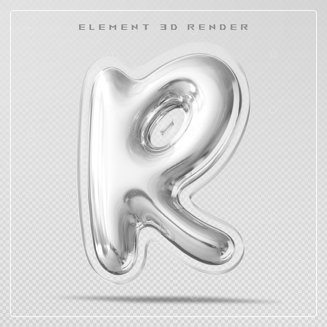 Elemento 3D Letra R Prata Para Composição PSD
