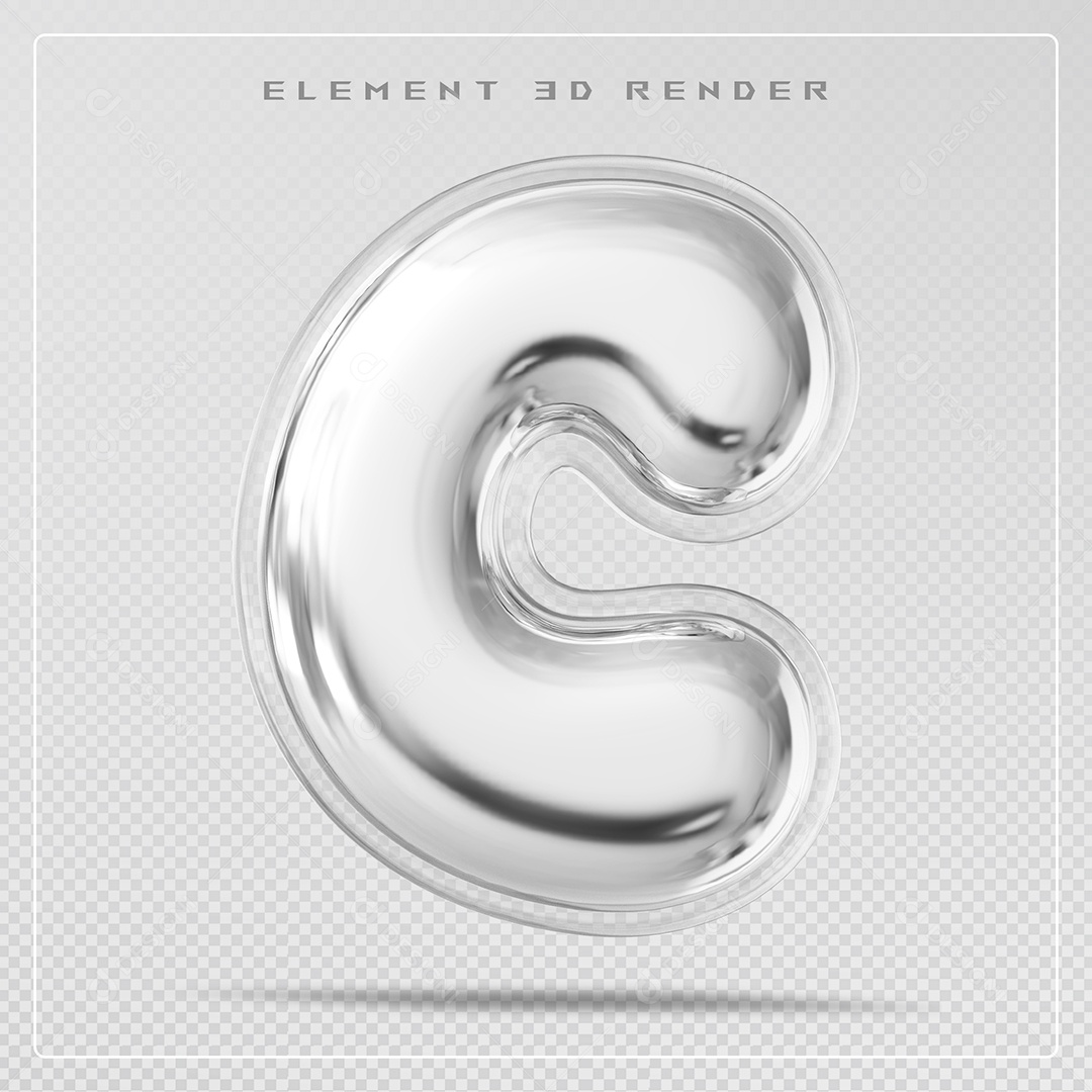 Elemento 3D Letra C Prata Para Composição PSD