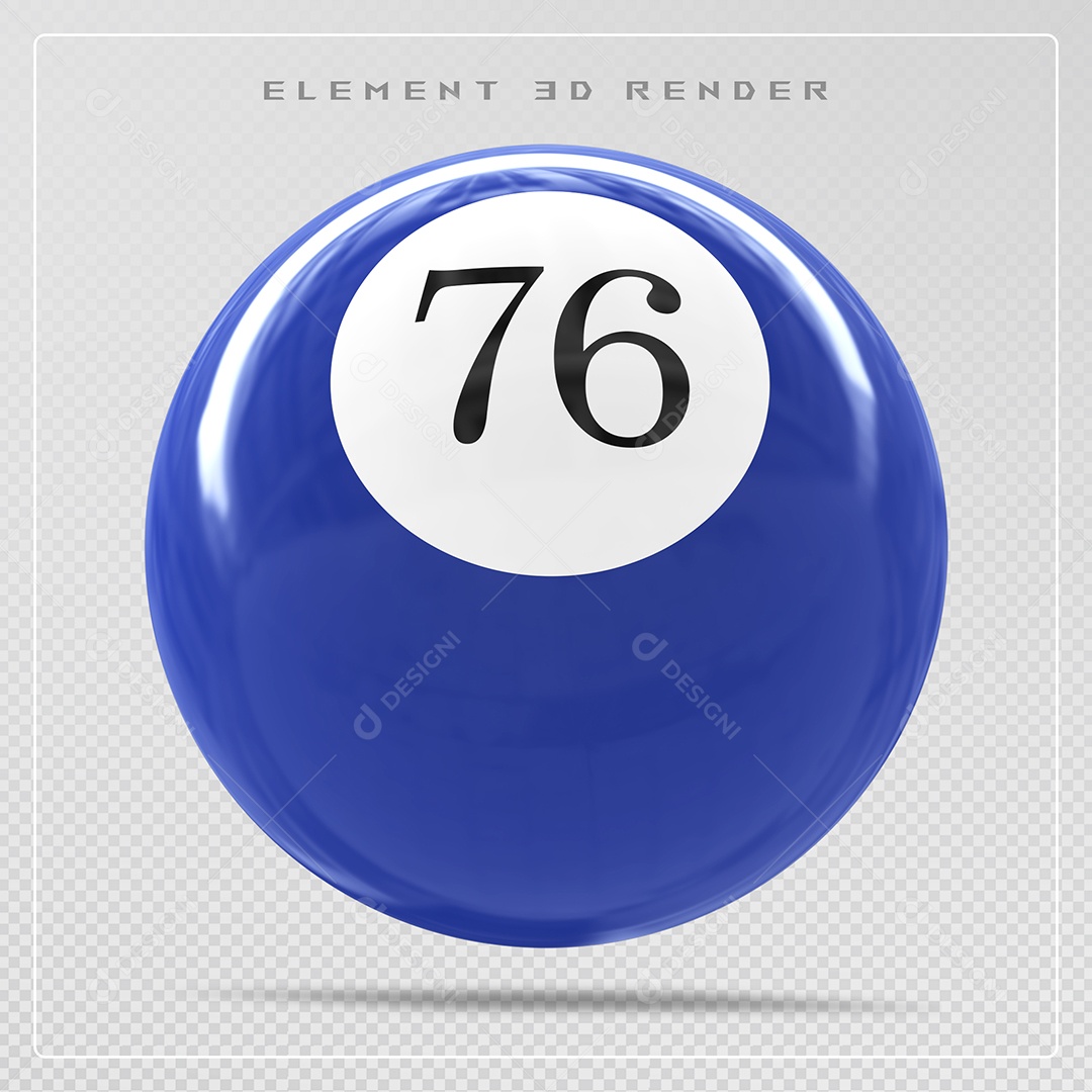 Bola de Bilhar Número 76 Azul Elemento 3D para Composição PSD