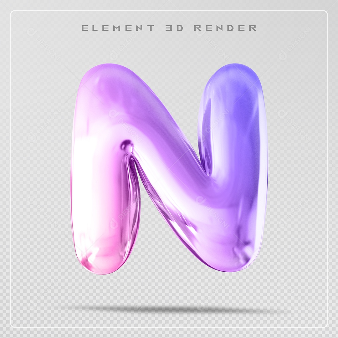 Elemento 3D Letra N Colorido  Para Composição PSD