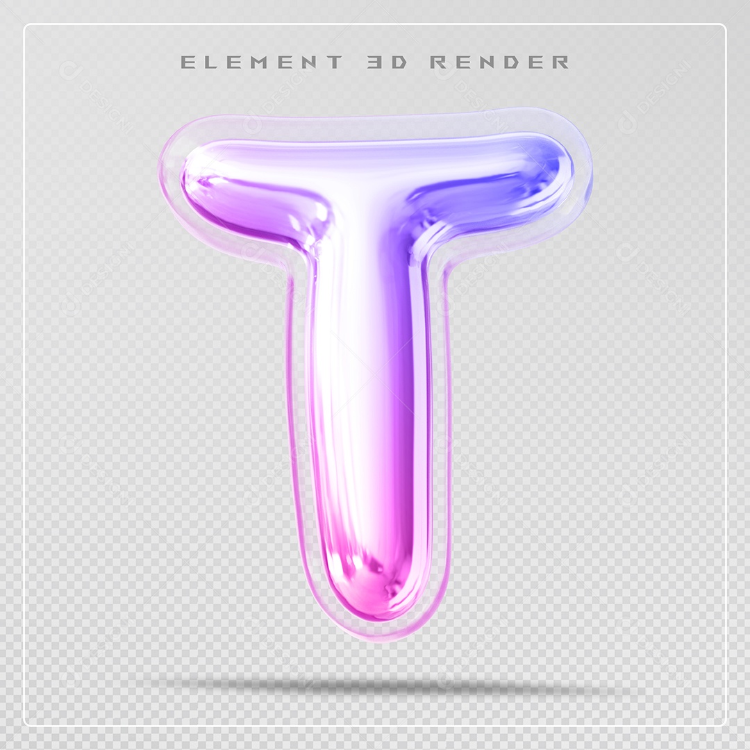 Elemento 3D Letra T Colorido Para Composição PSD
