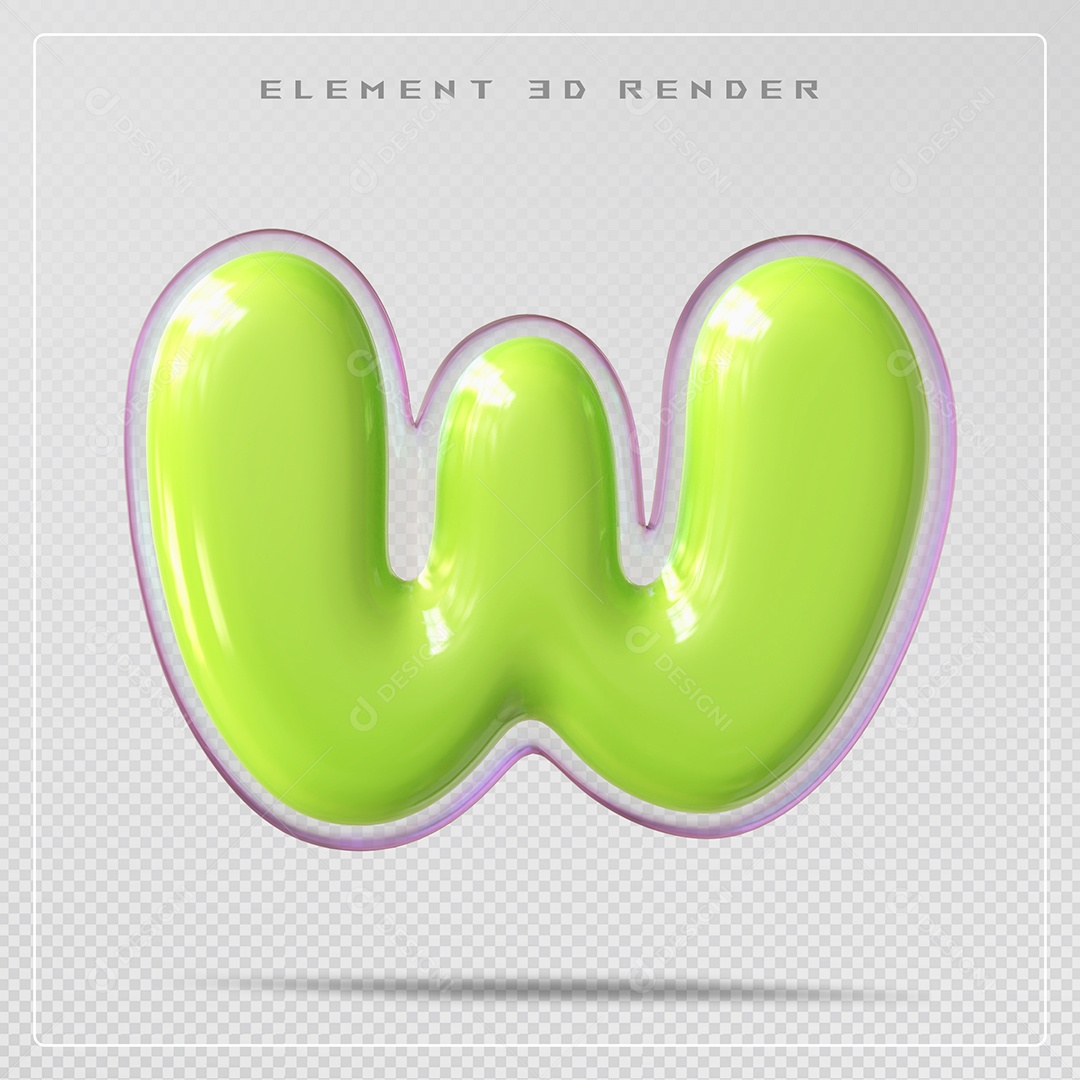 Elemento 3D Letra W Verde Para Composição PSD