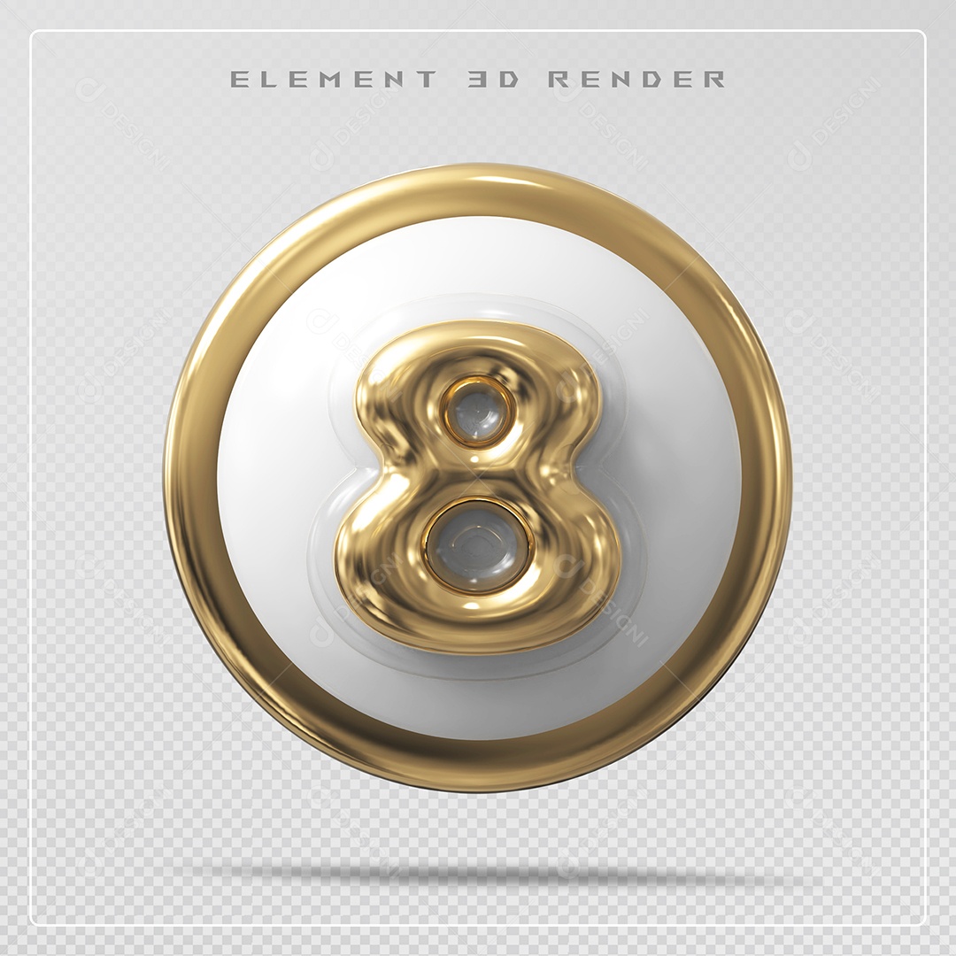 Elemento 3D Número 8 Dourado  para Composição PSD