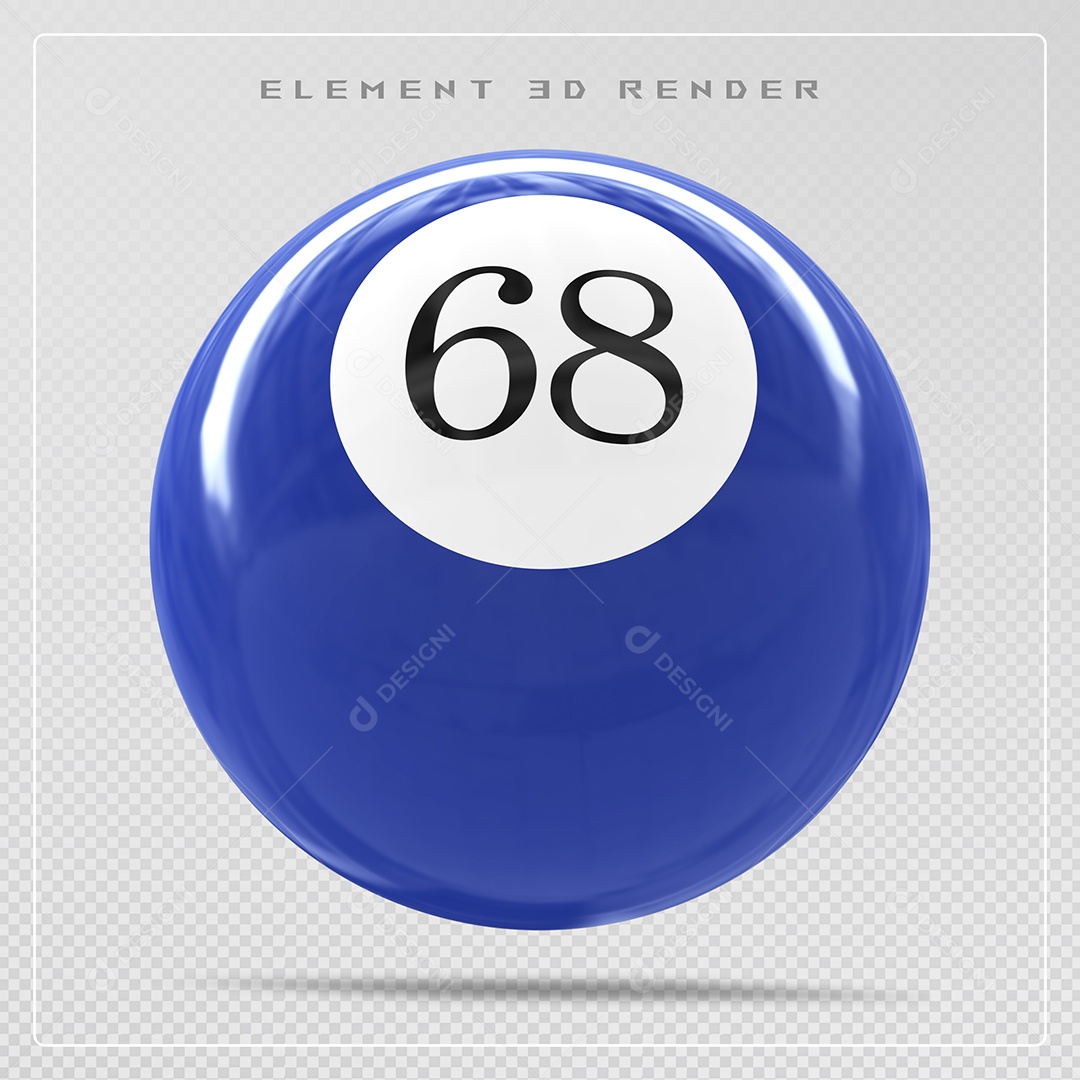 Bola de Bilhar Número 68 Azul Elemento 3D para Composição PSD