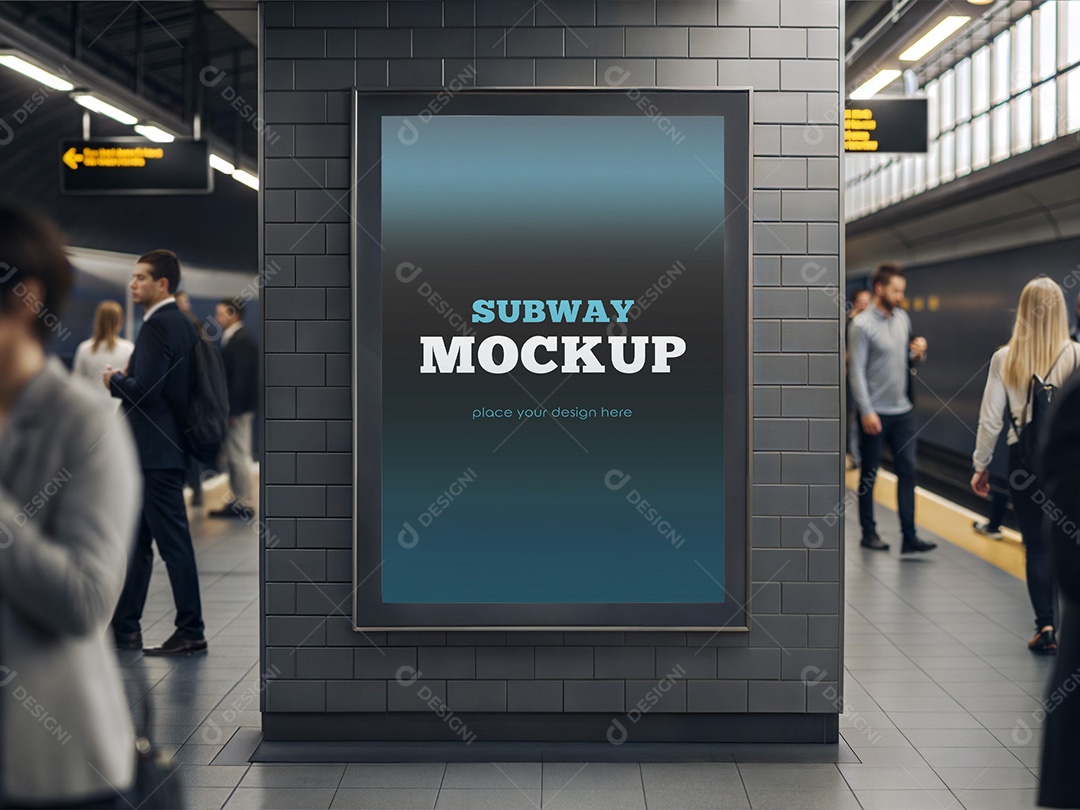 Placa Publicitária na Estação de Metrô Mockup PSD Editável