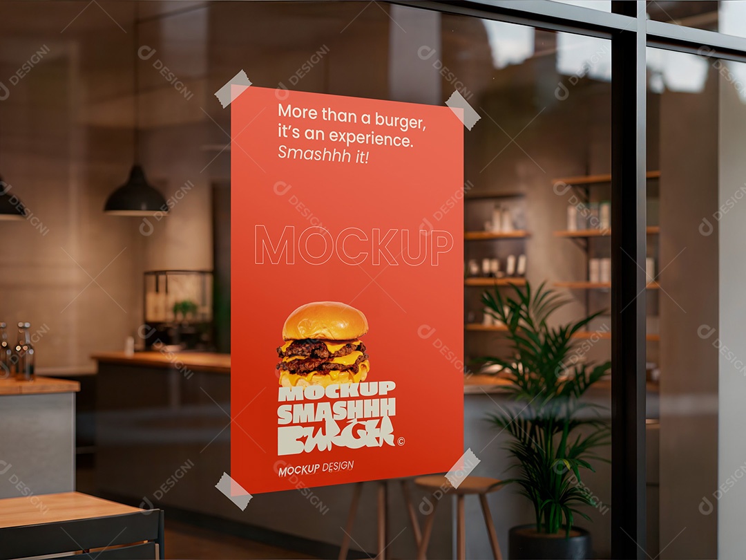 Poster no Vidro De uma Loja Mockup PSD Editável