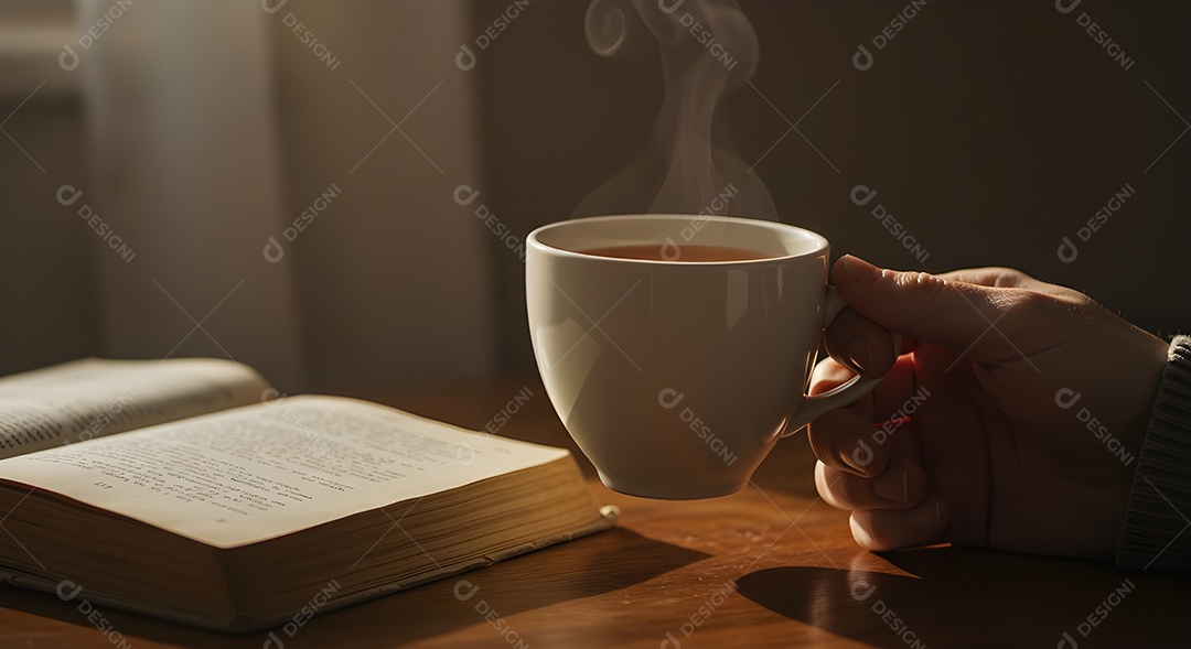 Mão de pessoa segurando xícara de café