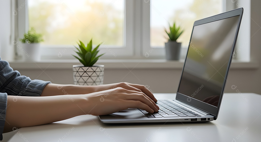 Mão de pessoa mexendo em seu notebook