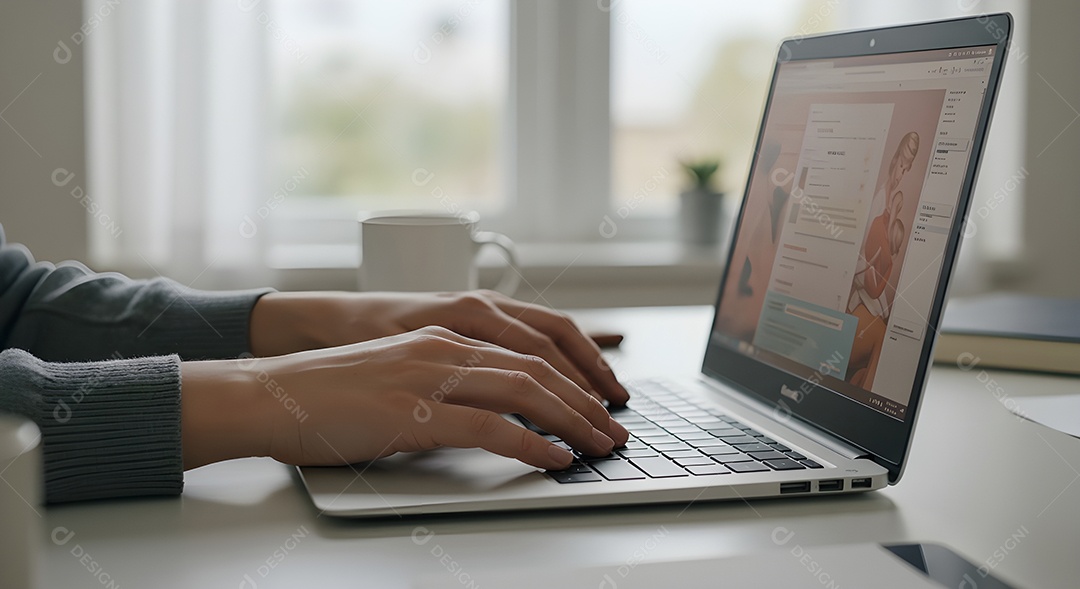 Mão de pessoa mexendo em seu notebook