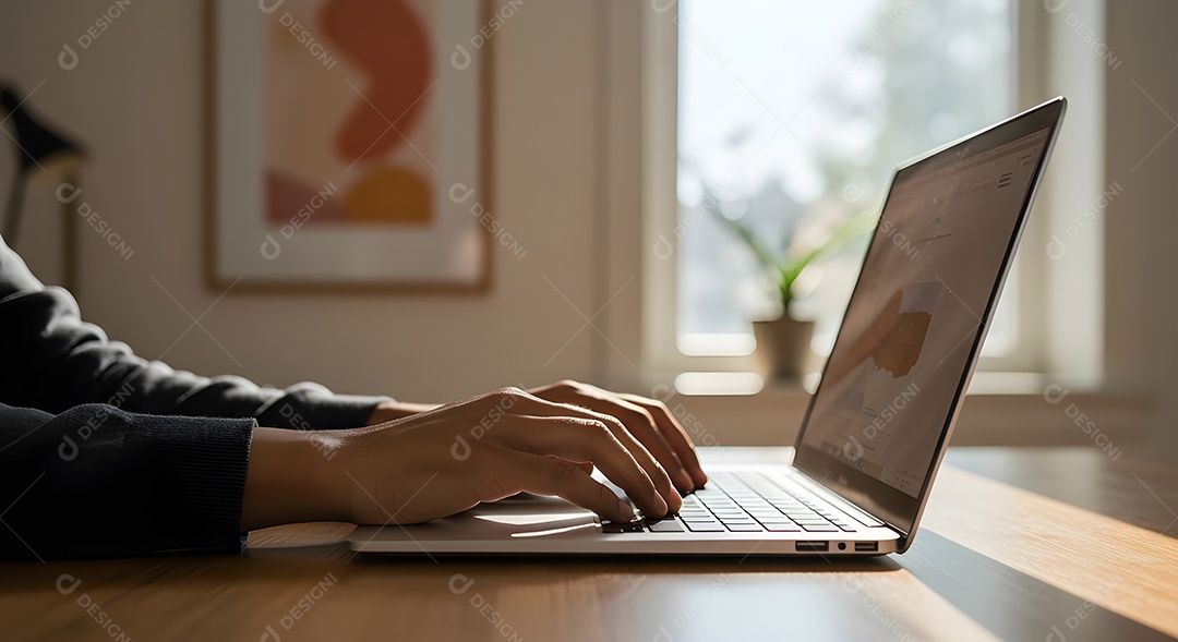 Mão de pessoa mexendo em seu notebook