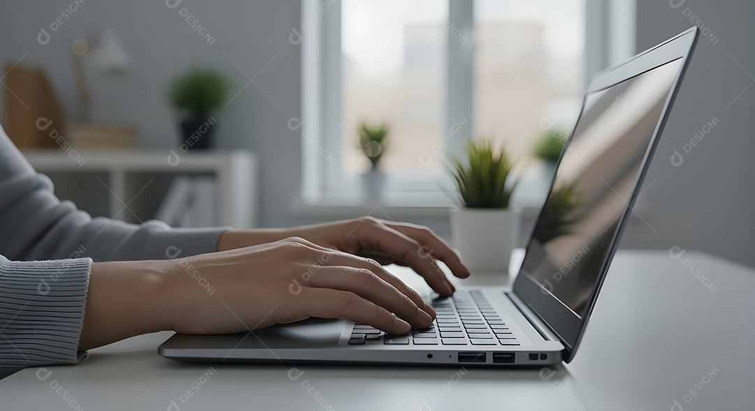 Mão de pessoa mexendo em seu notebook