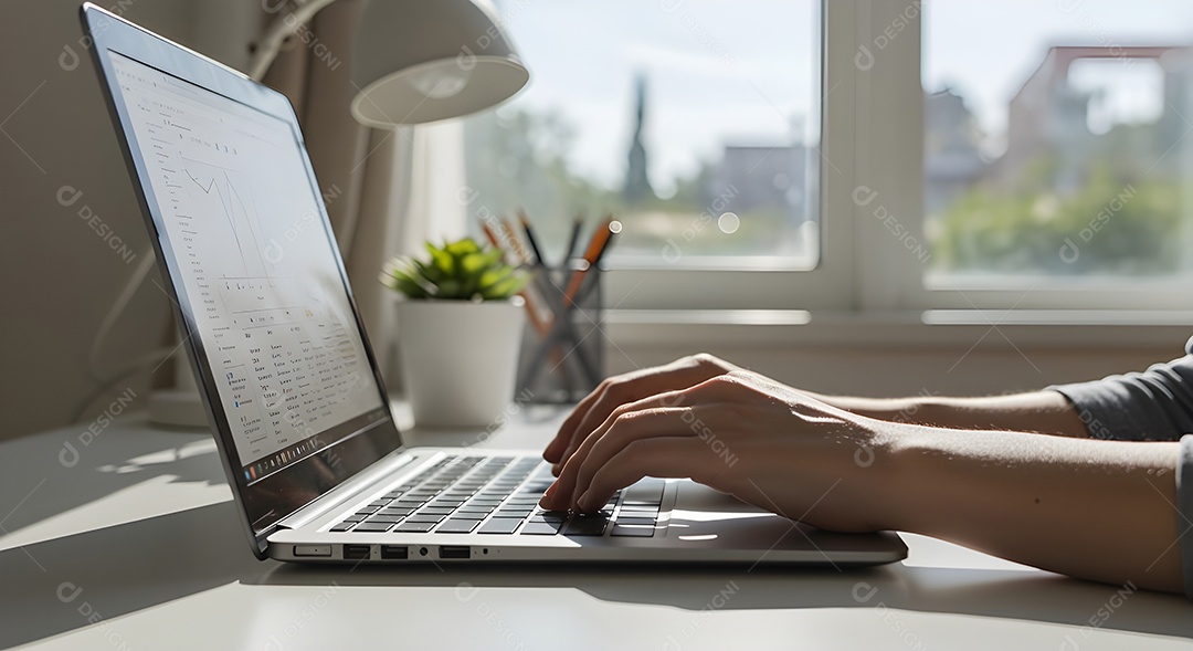 Mão de pessoa mexendo em seu notebook