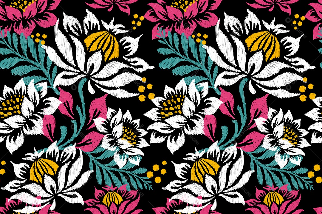 Padrão de Tecido Floral Ilustração Vetor EPS