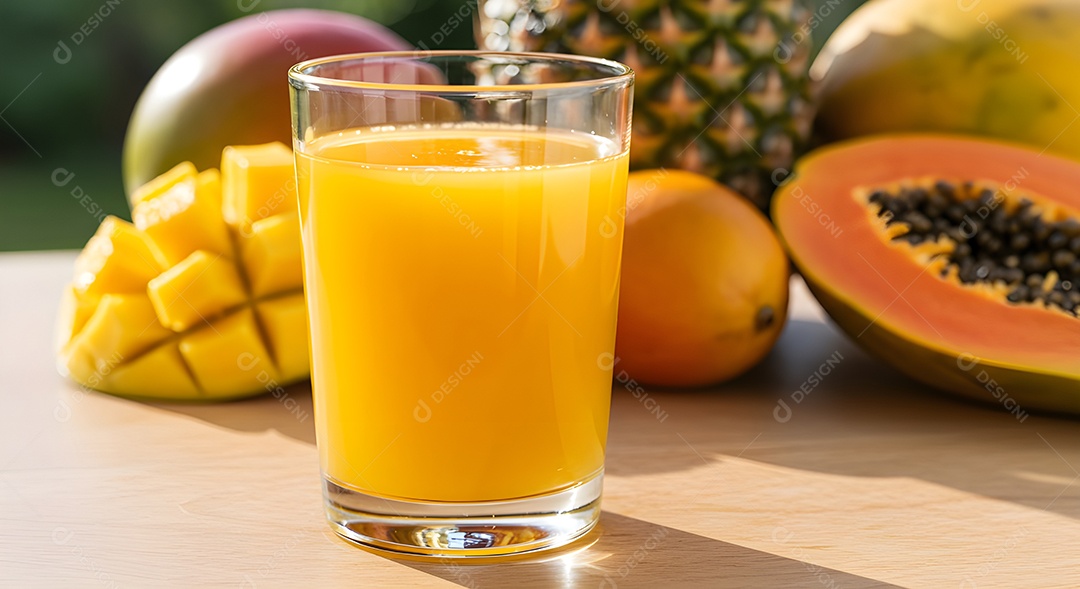Copo de suco em uma mesa de branca