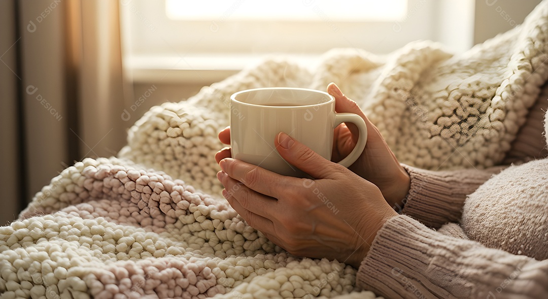 Mão de pessoa segurando xícara de café