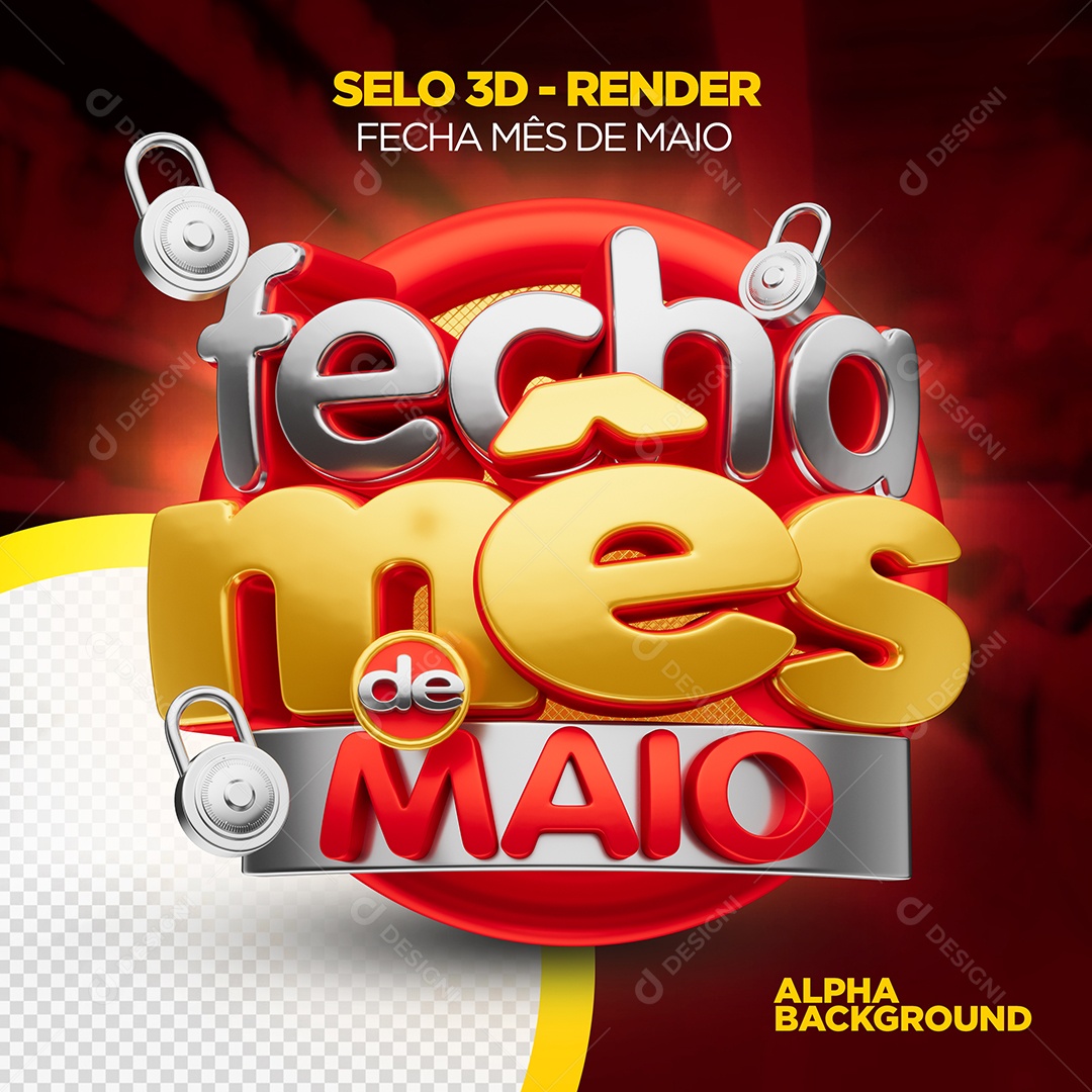 Selo 3D Fecha Mês de Maio Para Composição PSD