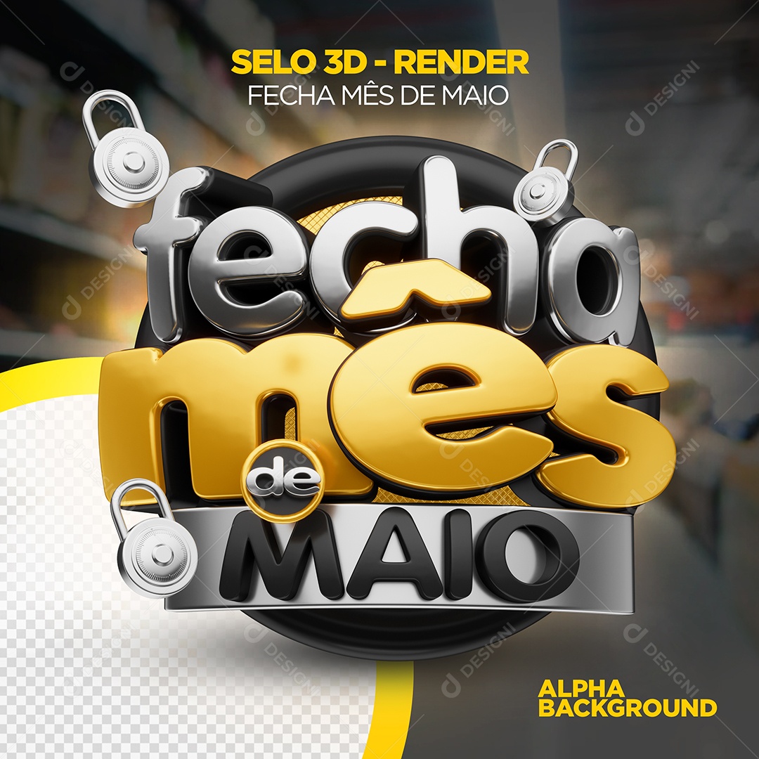 Selo 3D Fecha Mês de Maio Para Composição PSD