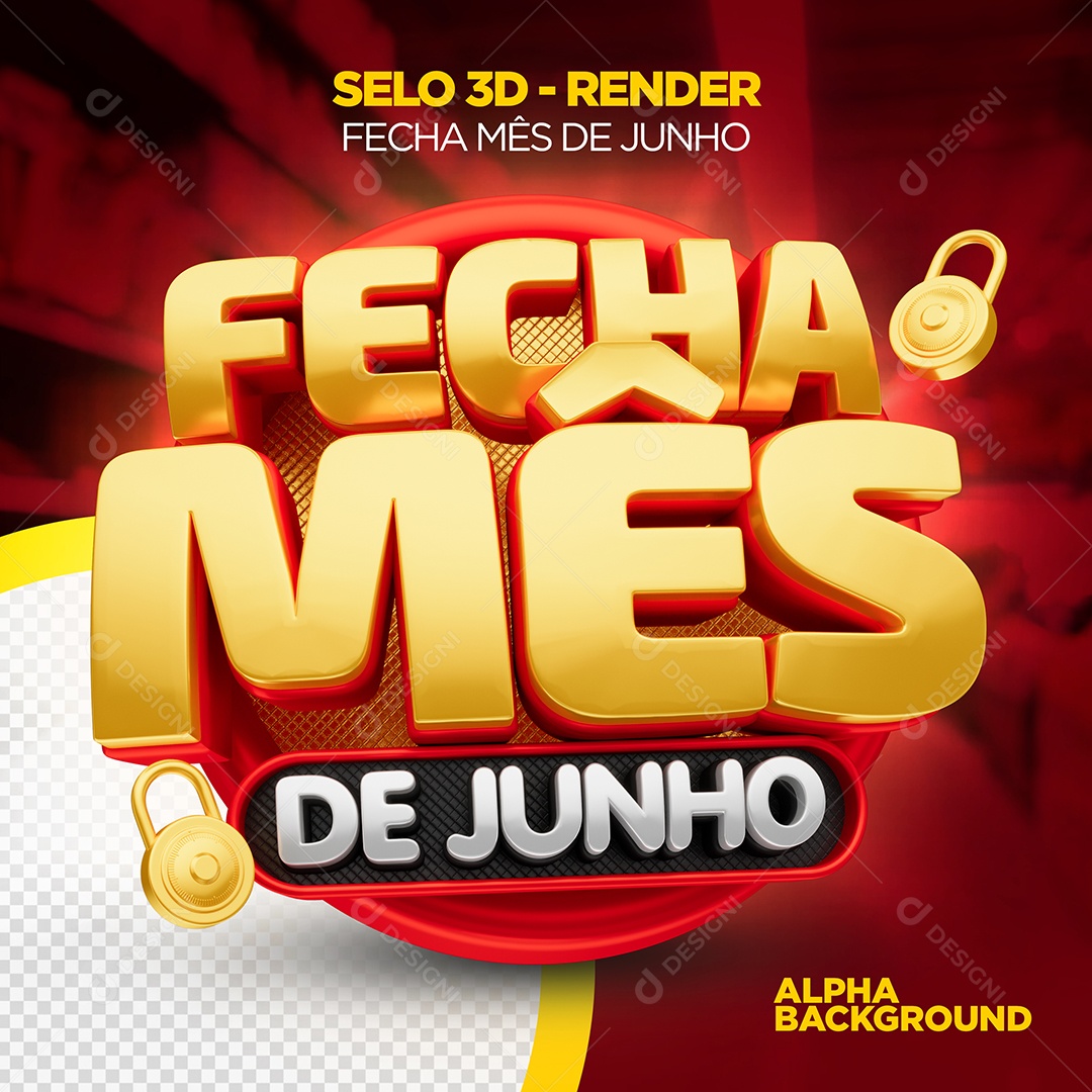 Selo 3D Fecha Mês de Junho Para Composição PSD