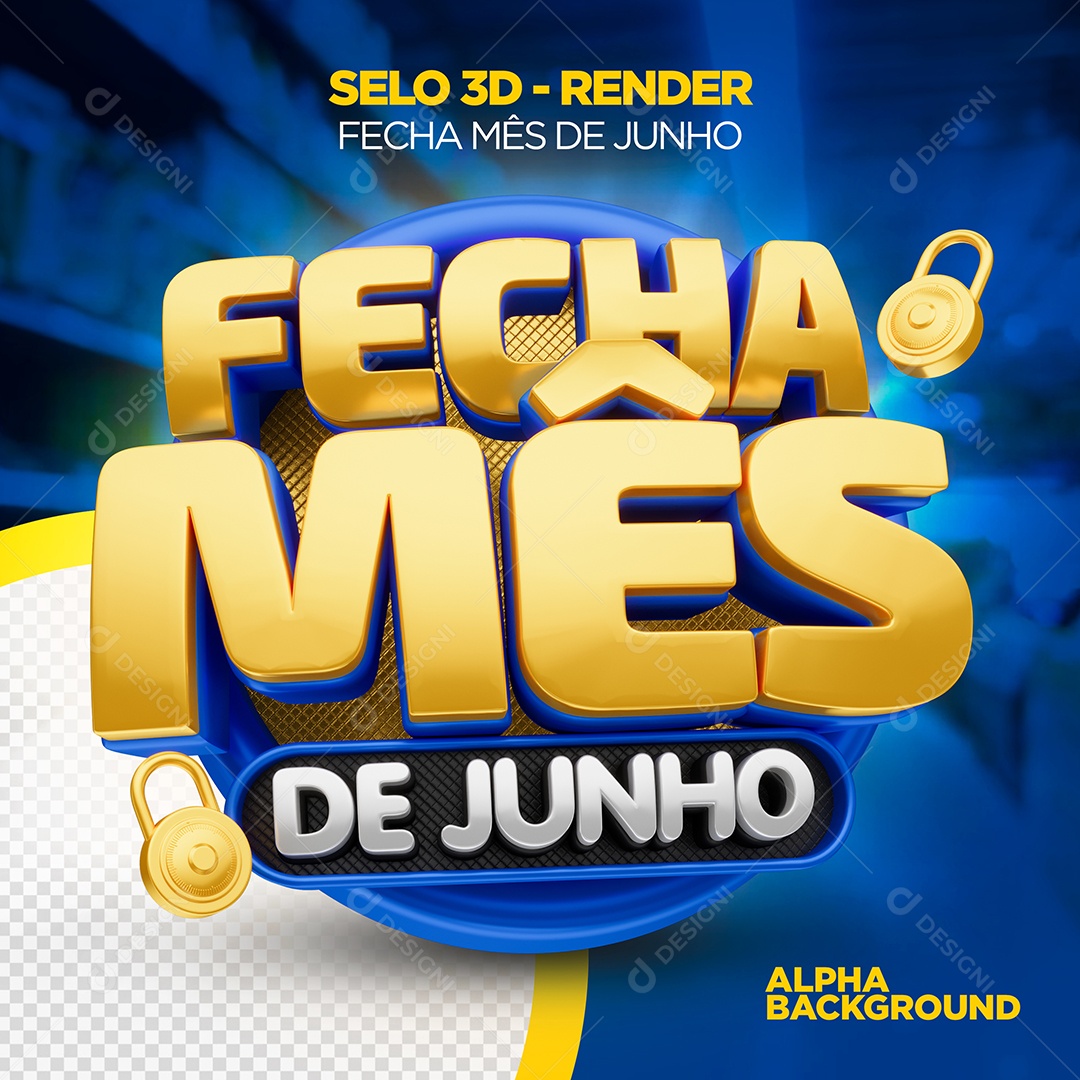 Selo 3D Fecha Mês de Junho Para Composição PSD